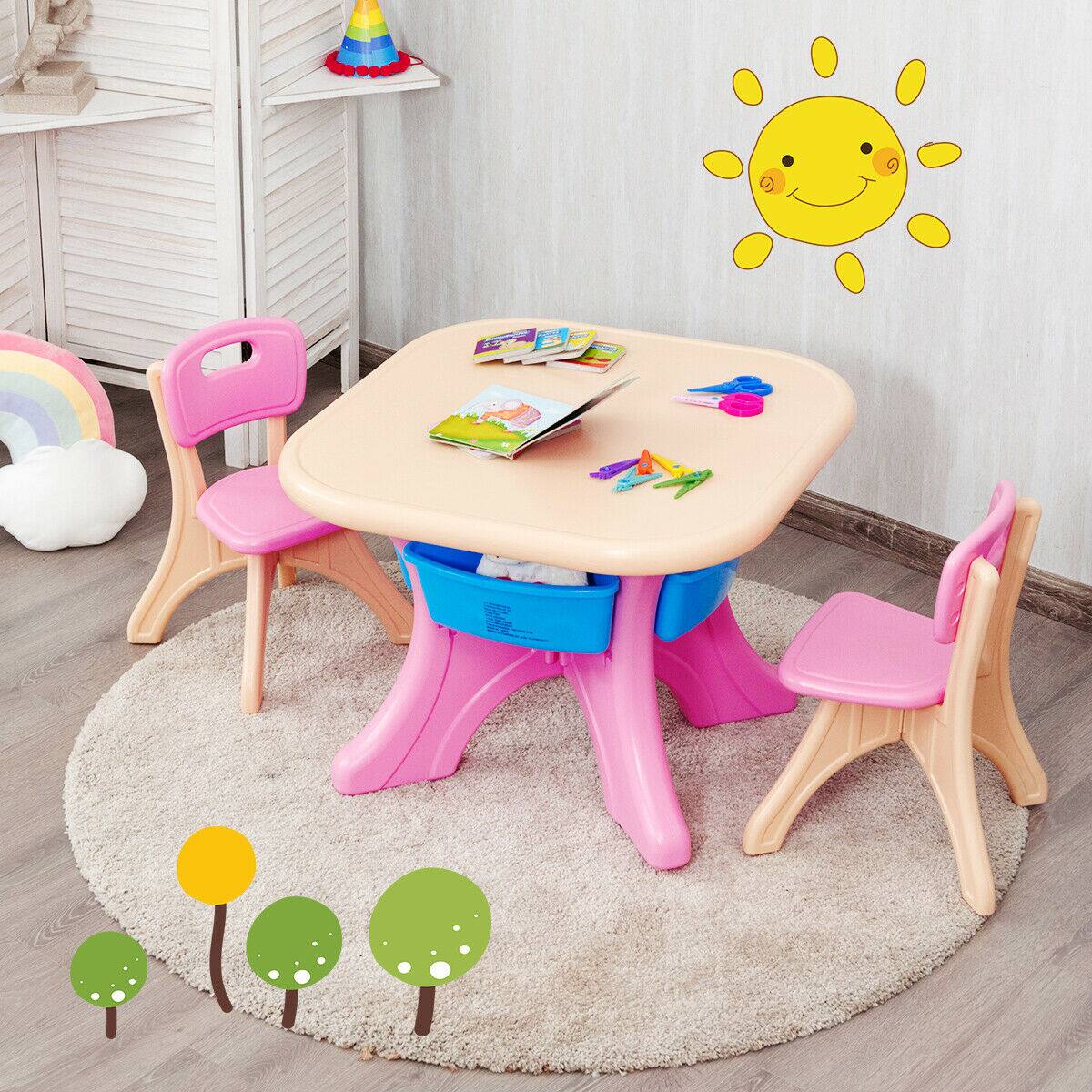 Alt View 4. Gymax - Gymax Plastic Children Kids Table & Chair Set 3 PC Play Furniture - Pink + Blue + Beige.