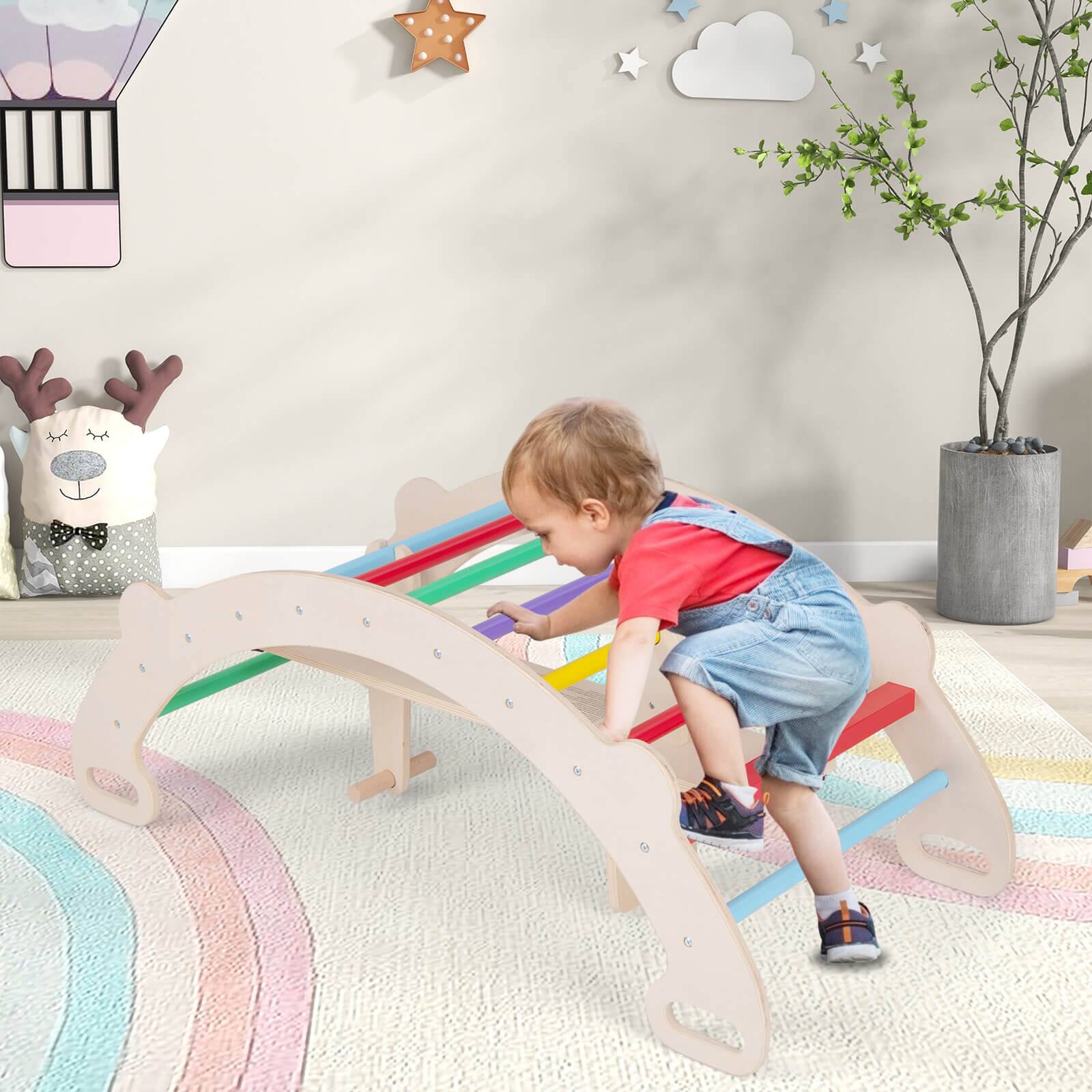 Alt View 3. Costway - Costway 4-in-1 Rocking Horse Climber w/ Arch Climber Crawling Tunnel for Boys & Girls - Multicolor.