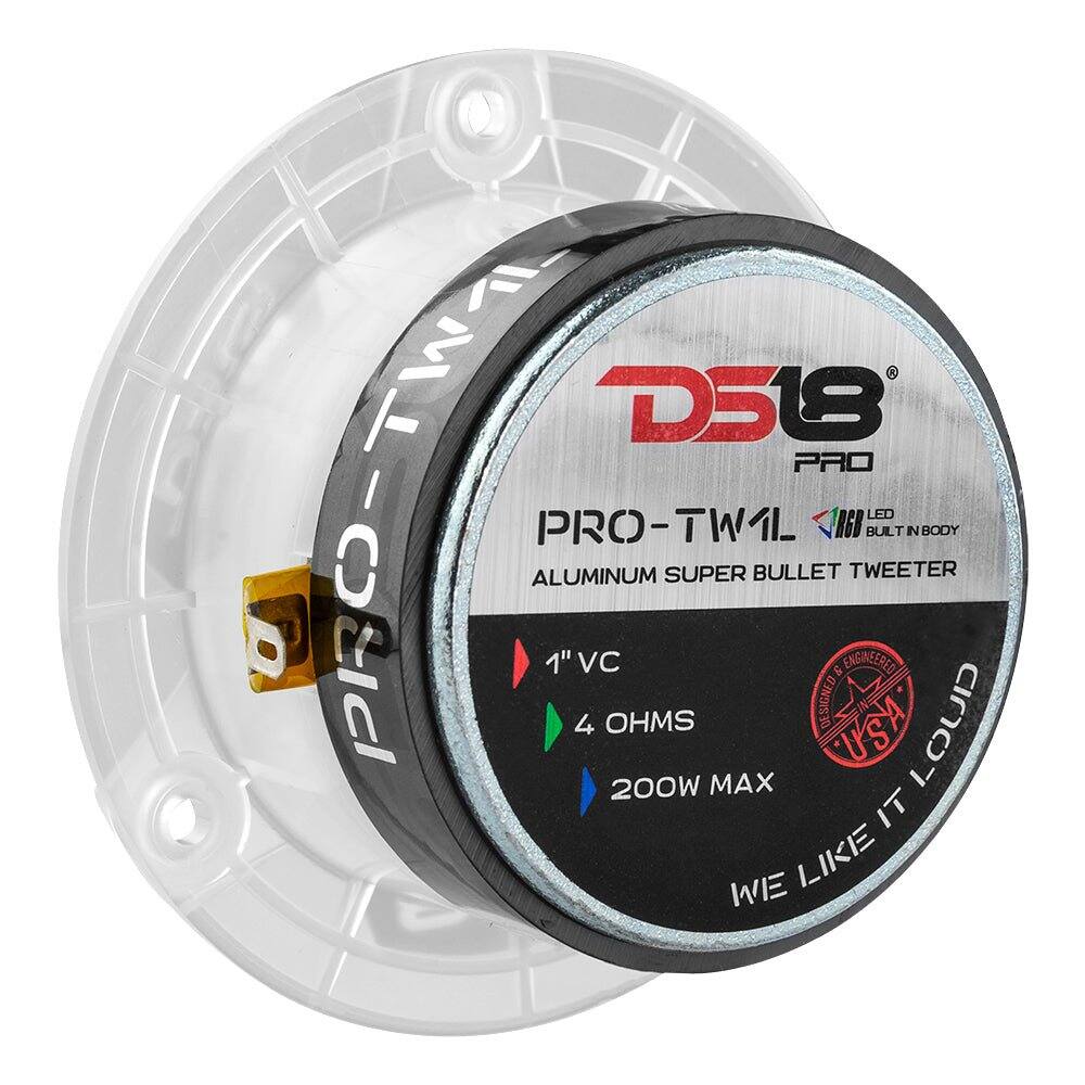 D518 PRO  
PRO-TW1L  
ALUMINUM SUPER BULLET TWEETER  
1" VC  
4 OHMS  
200W MAX  
WE LIKE IT LOUD  
USA ENGINEERED  
LED BUILT IN BODY