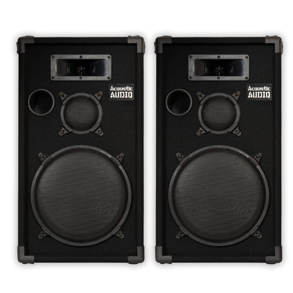 Acoustic Audio by Goldwood - CR12 Passive 12" DJ Speaker Pair 3 Way PA Karaoke Band Speakers - Black