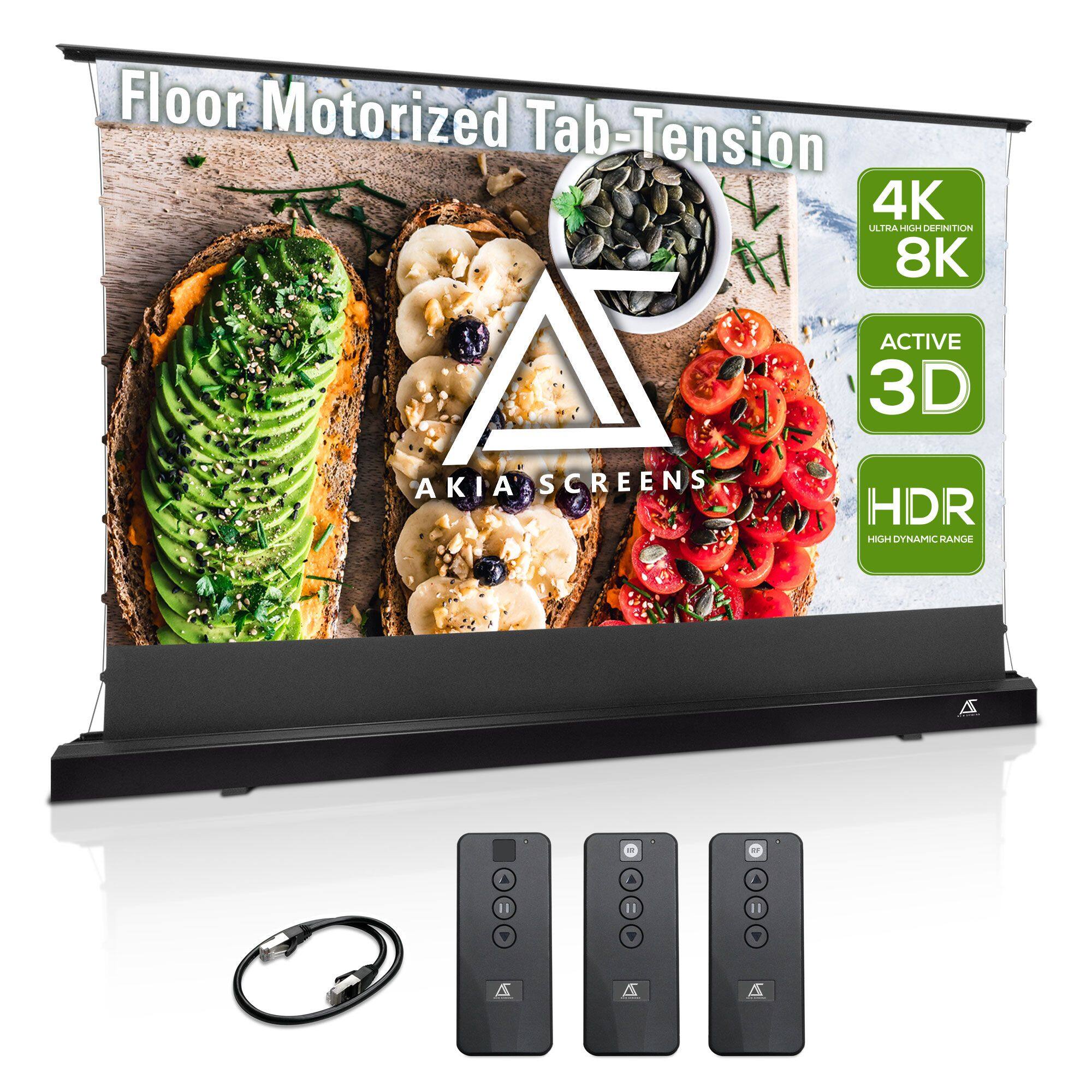 Floor Motorized Tab-Tension  
AKIA Screens  
4K Ultra High Definition  
8K  
Active 3D  
HDR High Dynamic Range