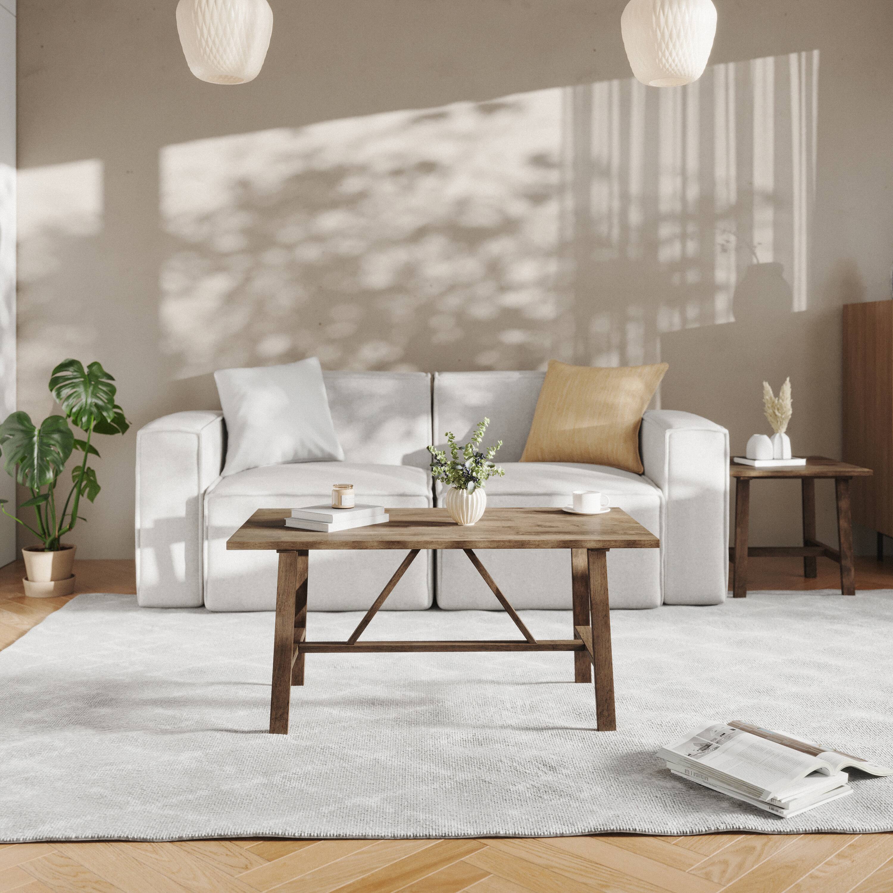 Alt View 2. Flash Furniture - Eli Solid Wood Farmhouse Coffee Table, Trestle Style Accent Table in Rustic Brown - Brown.