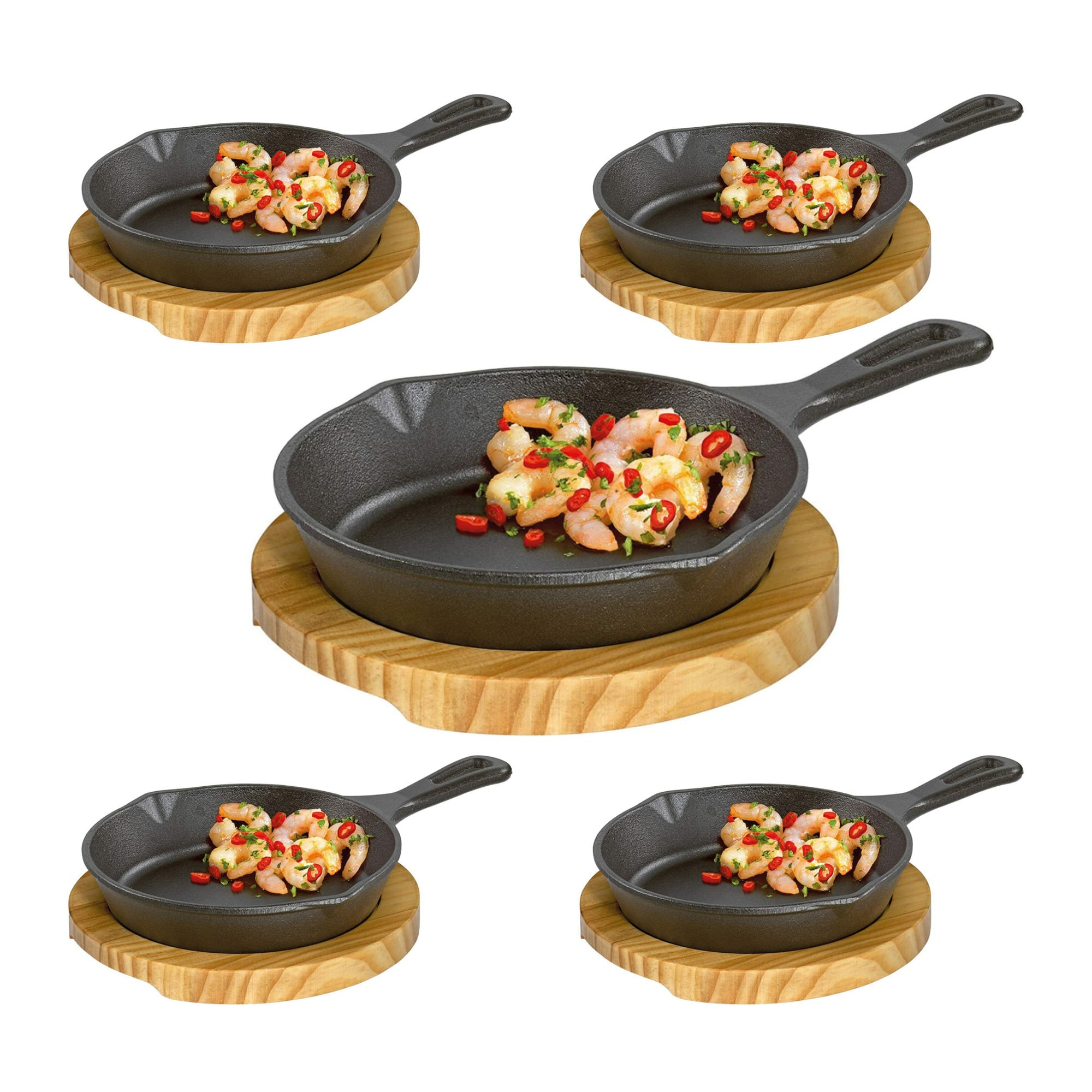 Kuechenprofi - Kchenprofi Serving Pan Round With Wooden Board (5-pack) (Restaurant pack) - Black