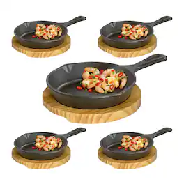 Kuechenprofi - Kchenprofi Serving Pan Round With Wooden Board (5-pack) (Restaurant pack) - Black