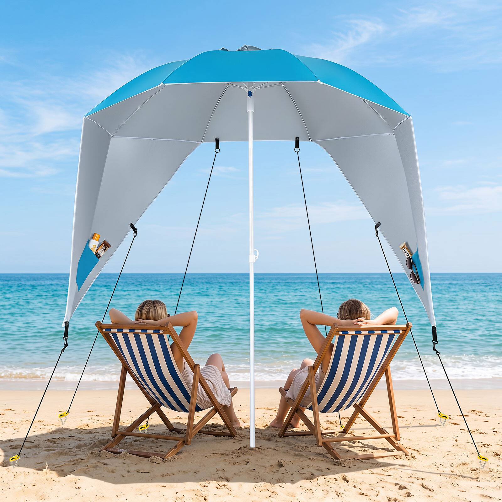 Alt View 3. Costway - Costway 2-In-1 Beach Shelter Umbrella with 2 Side Panels, Sand Anchor, Fiberglass Ribs - Turquoise.