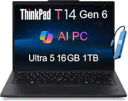 Lenovo - Upgraded - ThinkPad T14 Gen6 14" FHD+ Business Laptop - AI PC - Intel Core Ultra 5 - 16GB RAM - 1TB SSD -Thunderbolt - Win 11Pro - Jet Black
