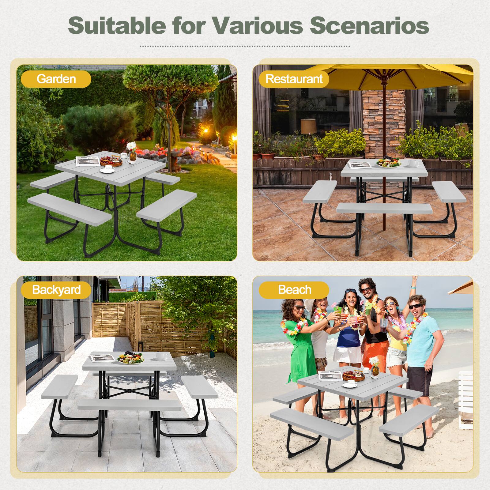 Suitable for Various Scenarios

Garden  
Restaurant  
Backyard  
Beach