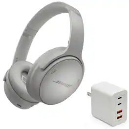 Bose - QuietComfort Headphones Bundle with Fast Charger - Wireless Bluetooth Over-Ear Noise Cancelling - Moonlight Grey