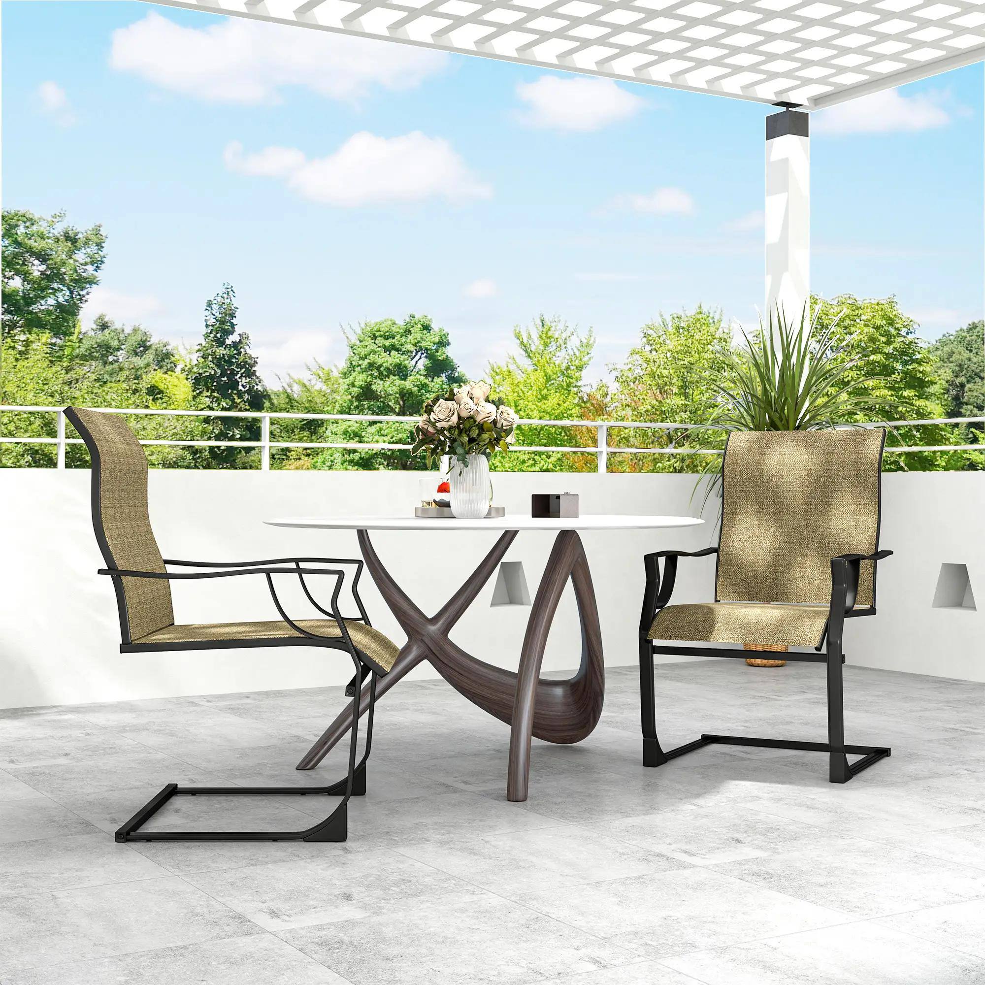 Alt View 2. Resenkos - Resenkos High-Back Dining Chairs Set of 2, Breathable Fabric & Metal Frame, Comfortable for Patio, 256LBS Capacity,Brown - Brown.