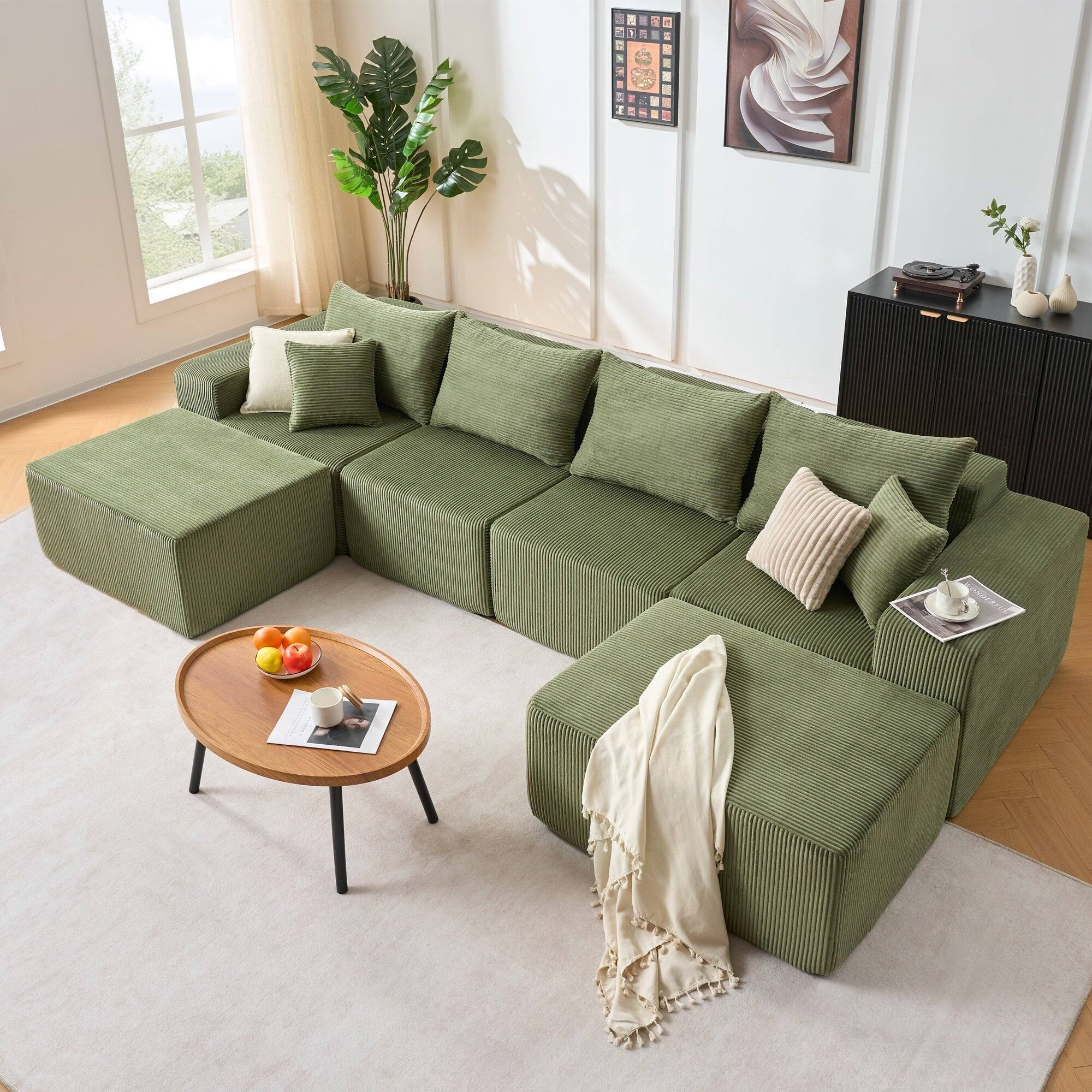 Alt View 1. Boyel Living - Compressed Modular Green Corduroy Sofa No Assembly Required 6-Seat - Green.