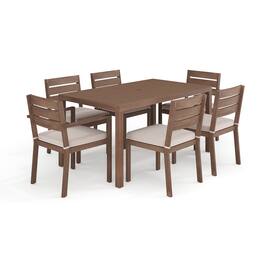 Martha Stewart - Bedford All-Weather Patio Set with 62" Table and 6 Stackable Dining Chairs - Brown