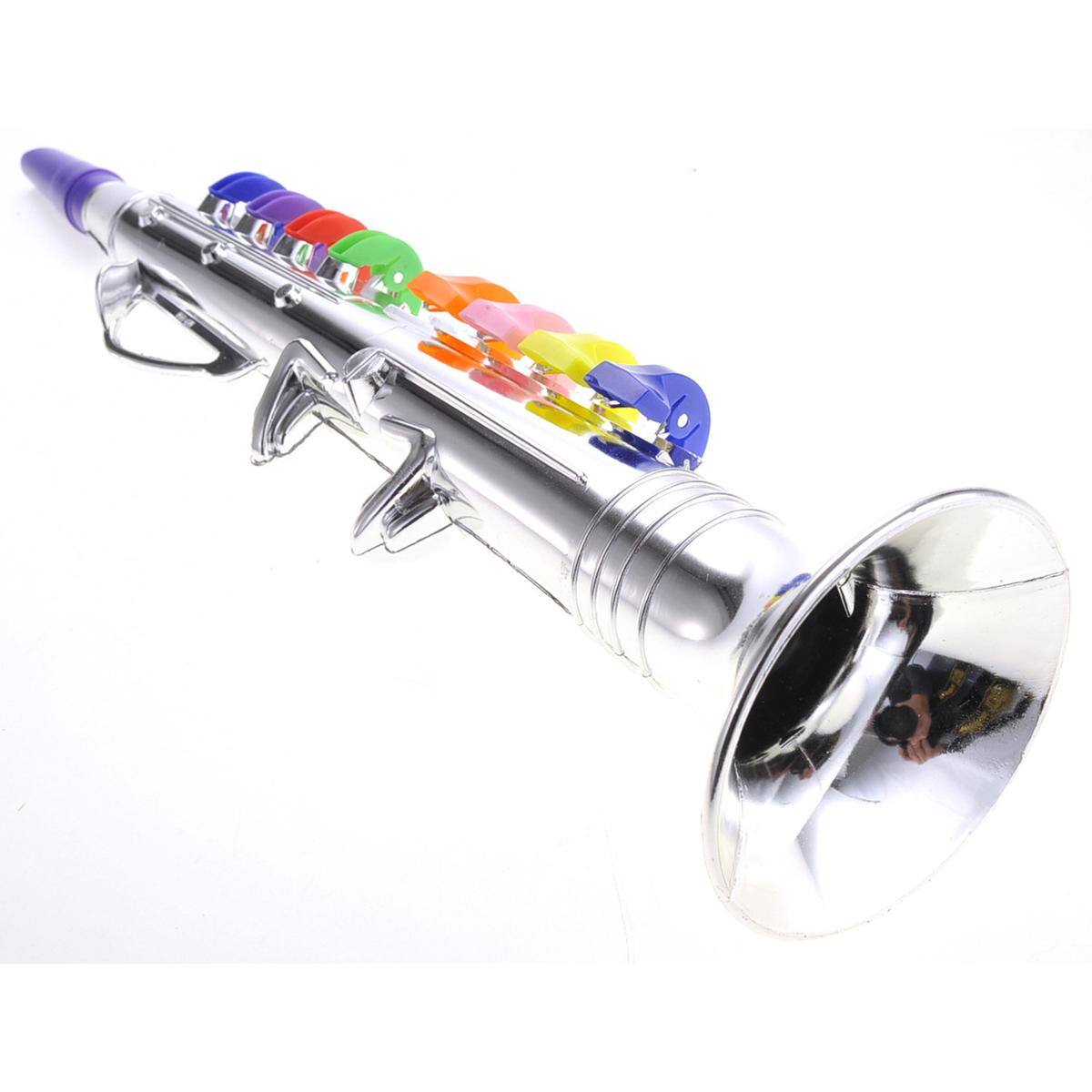 Alt View 1. JuzToys - Kids Clarinet Toy Musical Wind Instruments Plastic 8 Rhythms Metallic Golden Saxophone for Kids Early Educational Toy - Silver.