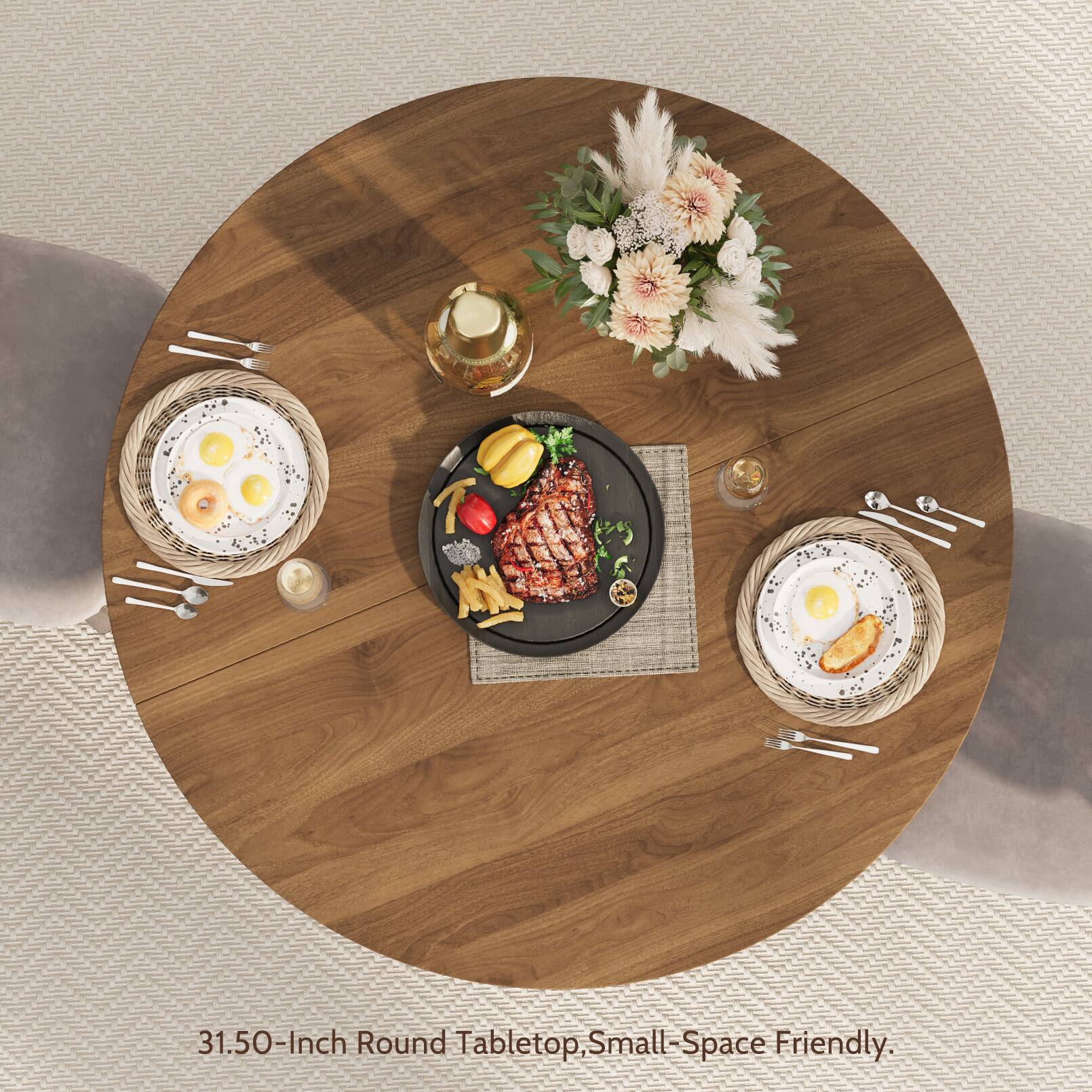 31.50-Inch Round Tabletop, Small-Space Friendly.