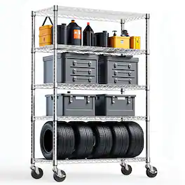 Mirfee - 5-Tier Steel Storage Shelving Unit with Wheels, 1750 LB Capacity Heavy Duty Wire Rack, 72.3" H Garage/Office Shelf - Chrome