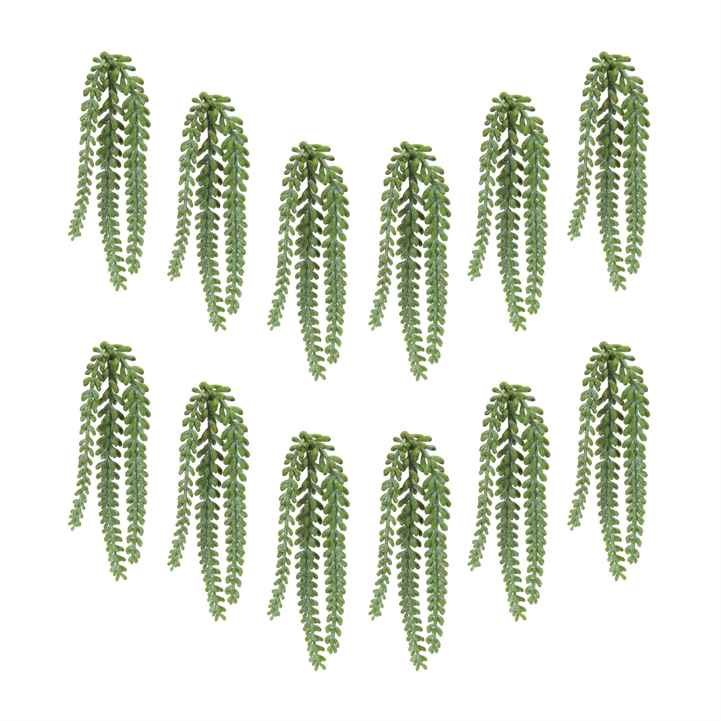 Left. BreeBe - Hanging Sedum Succulent Spray (Set of 12) - Green.