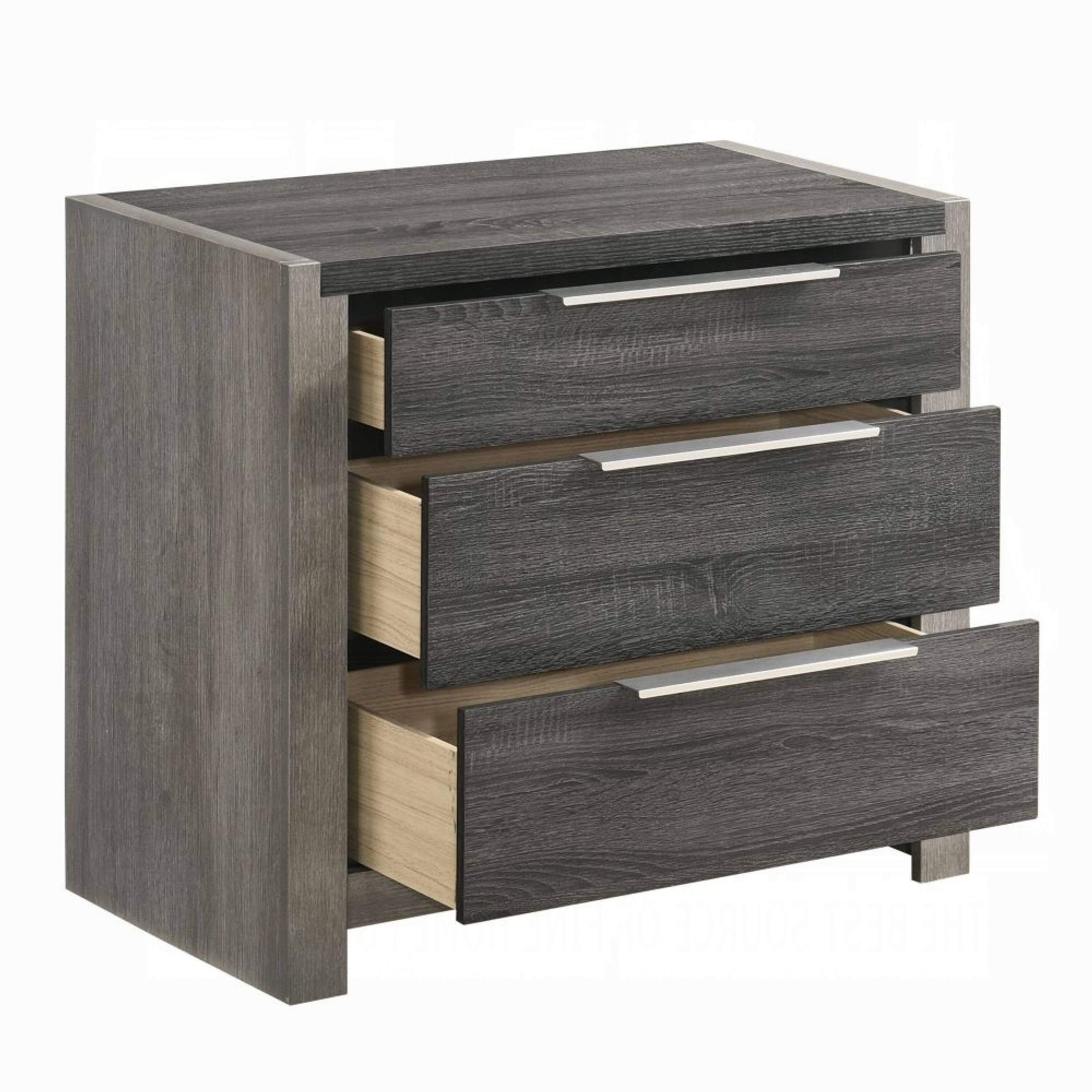 Alt View 3. Manhattan Lane - Joho Nightstand, 30 Inch, 5 Storage Drawers with Metal Handles - Gray, Silver.