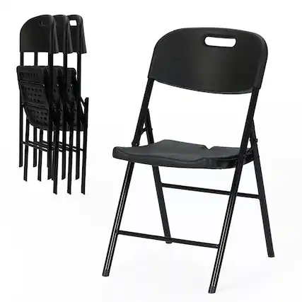 Front. Essen Blissed - Durable Sturdy Blow Moulding Folding Chair Capacity for Event Office Wedding Party Picnic ,Black,Set of 4. - Black.
