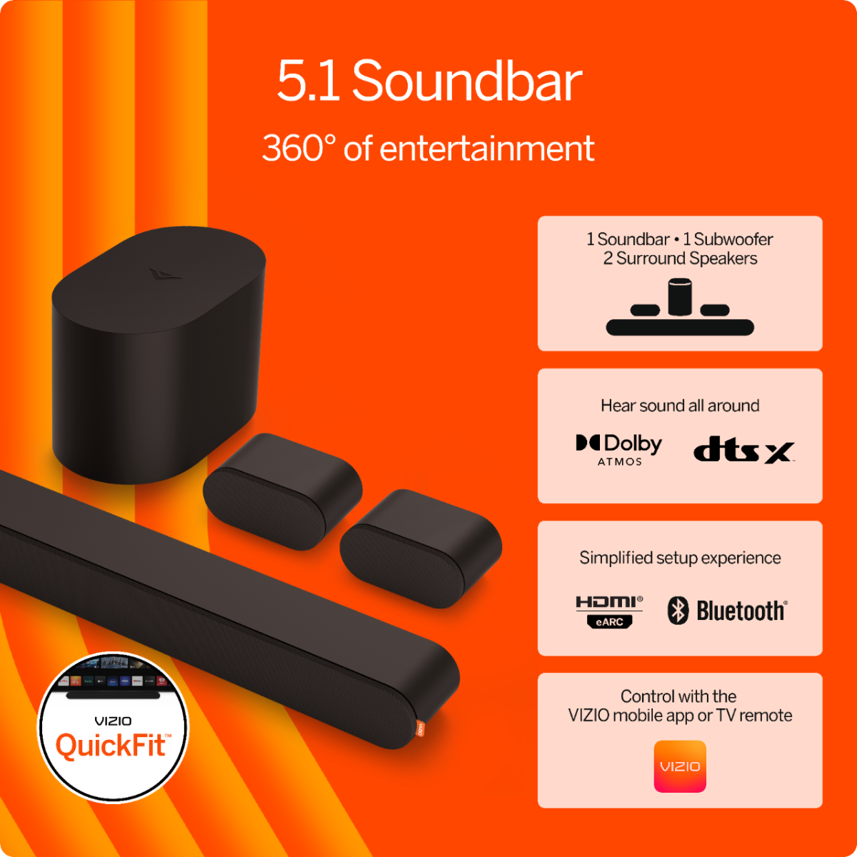 VIZIO 5.1 Soundbar, Wireless Subwoofer, Surround Sound w/ Dolby Atmos and DTS:X – Black Sansujyuku sansujyuku.com