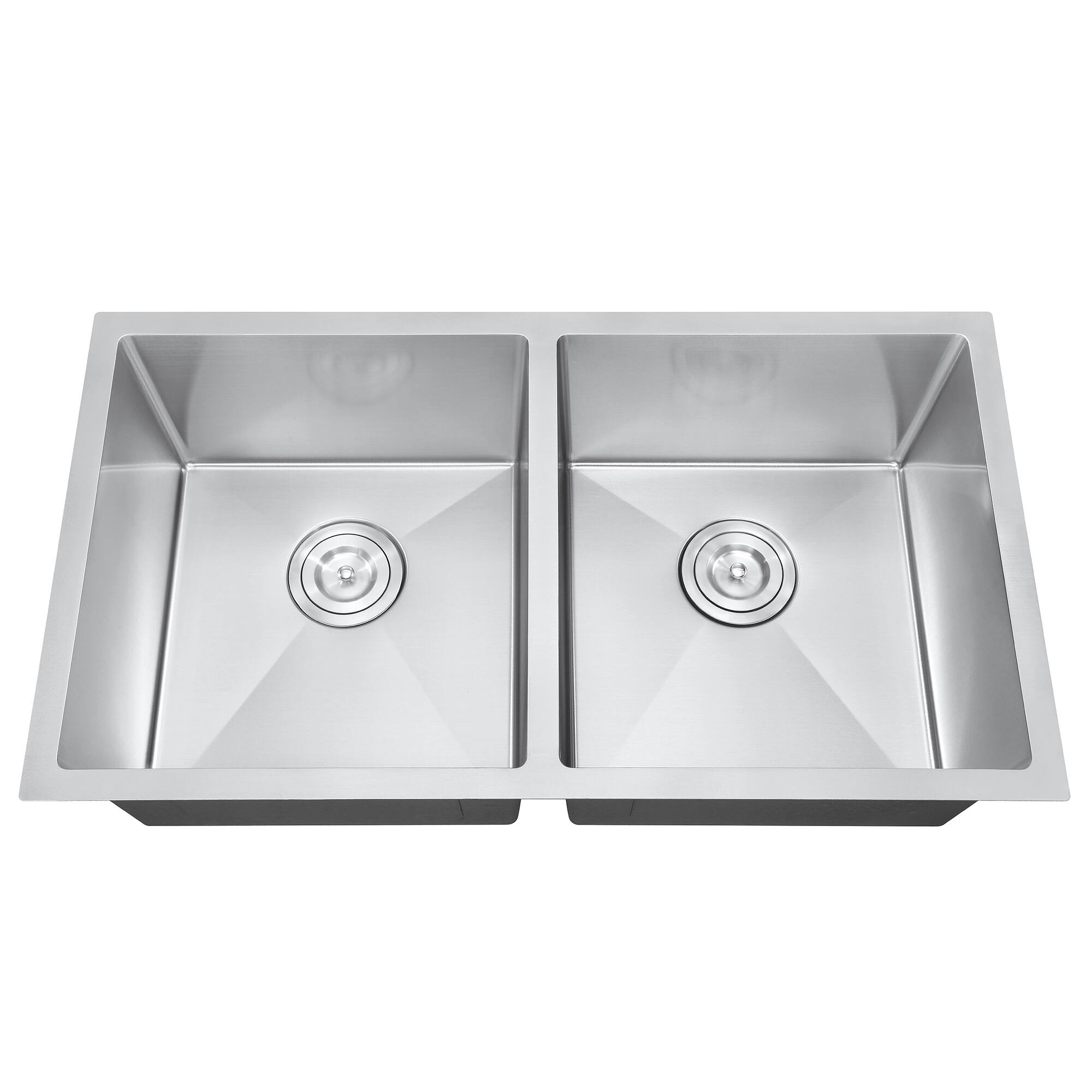 Alt View 6. Akicon - Akicon 32 in. Undermount Double Bowl 20-Gauge Silver Nano Kitchen Sink with Basket Strainer - Silver.