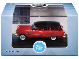 Oxford Diecast - 1954 Buick Century Estate Wagon Matador with Red Interior 1/87 (HO) Scale - Red And Carlsbad Black