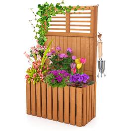 Costway - 1 PCS Wooden Plant Stand Raised Garden Bed with Trellis & Planter Box Privacy Screen - Orange