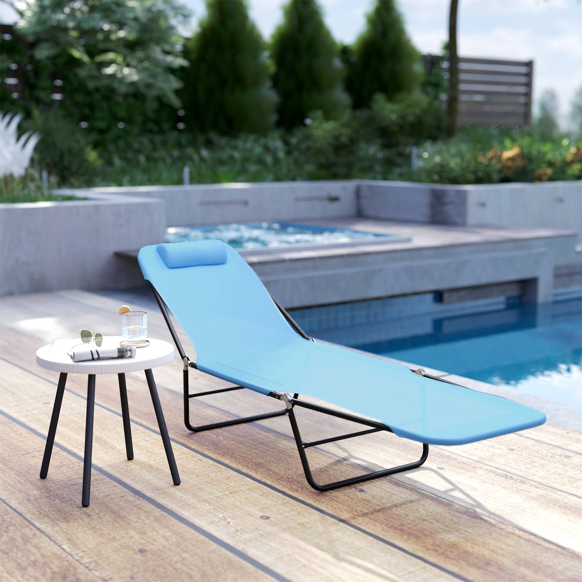 Alt View 8. Outsunny - Folding Chaise Lounge Chair, Pool Sun Tanning Chair, Outdoor Lounge Chair with Reclining Back, Breathable Mesh Seat - Blue.