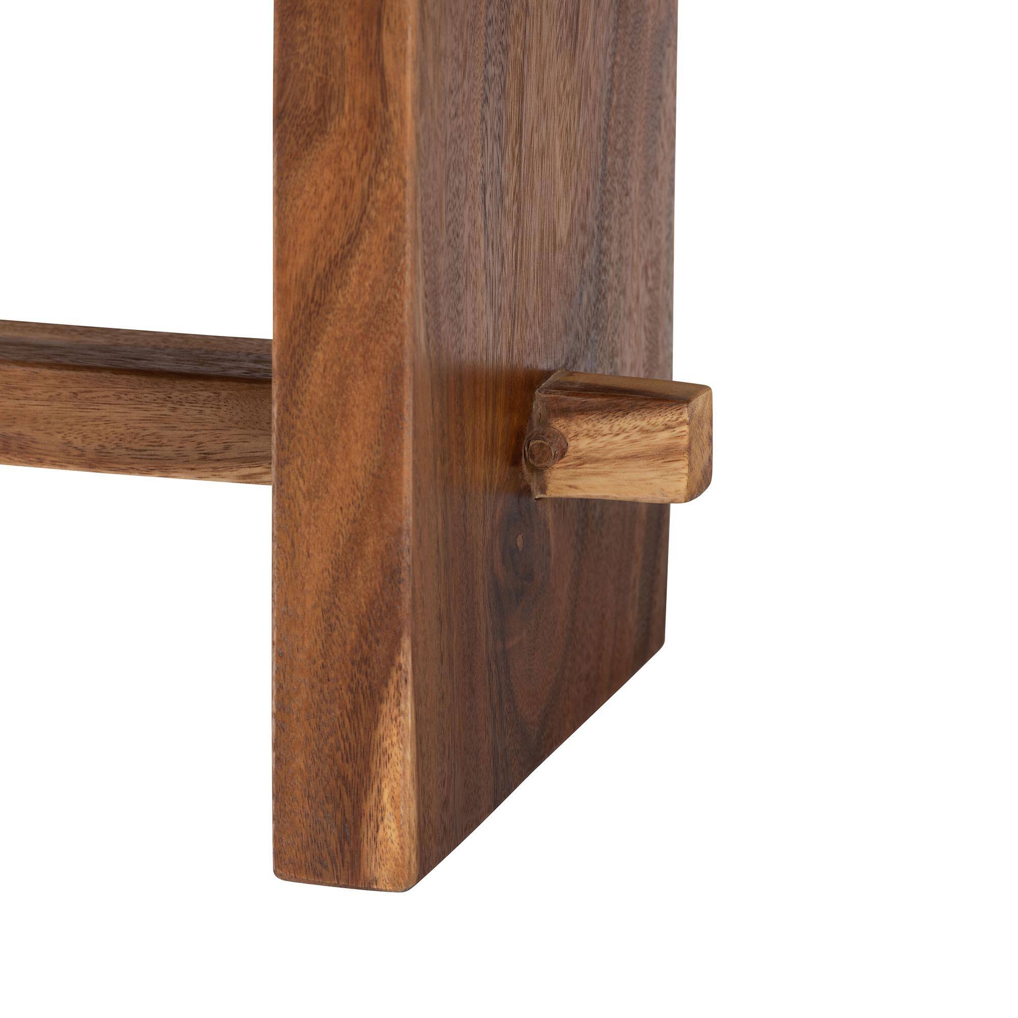 Back. bali & pari - Biyu Suar Wood Dining Bench - Handcrafted Solid Wood Bench with Live Edge Details, Rustic Farmhouse Style - Natural Brown.