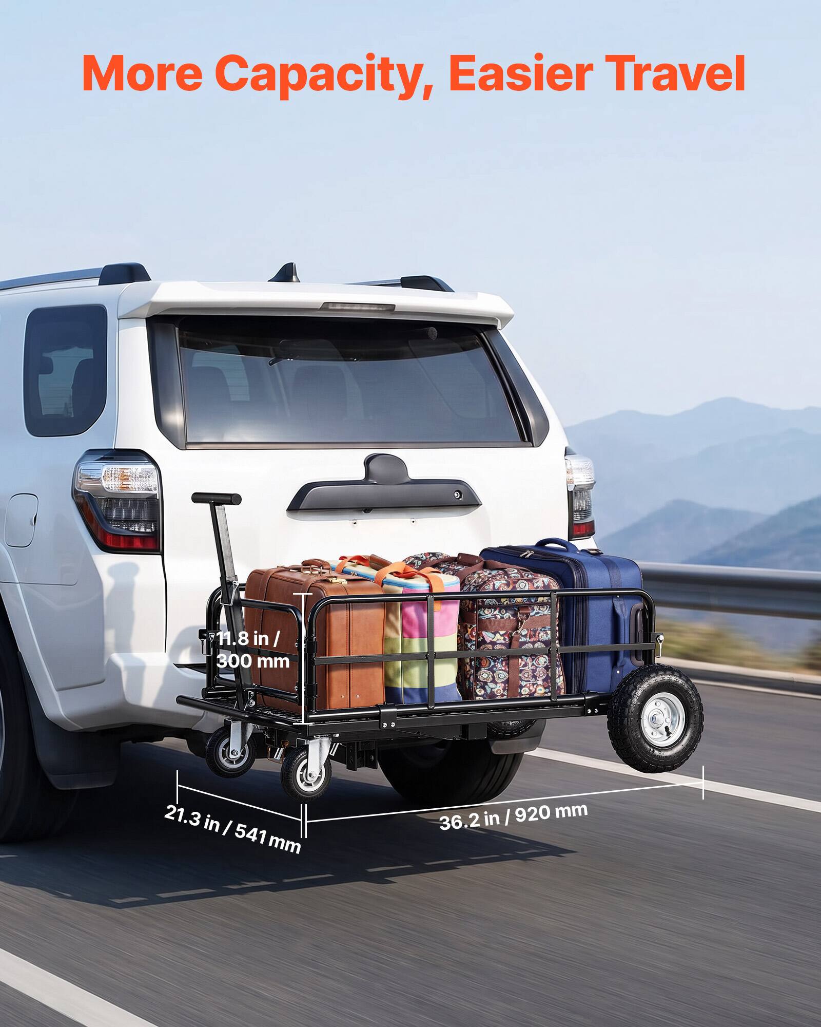 More Capacity, Easier Travel

11.8 in / 300 mm

21.3 in / 541 mm

36.2 in / 920 mm
