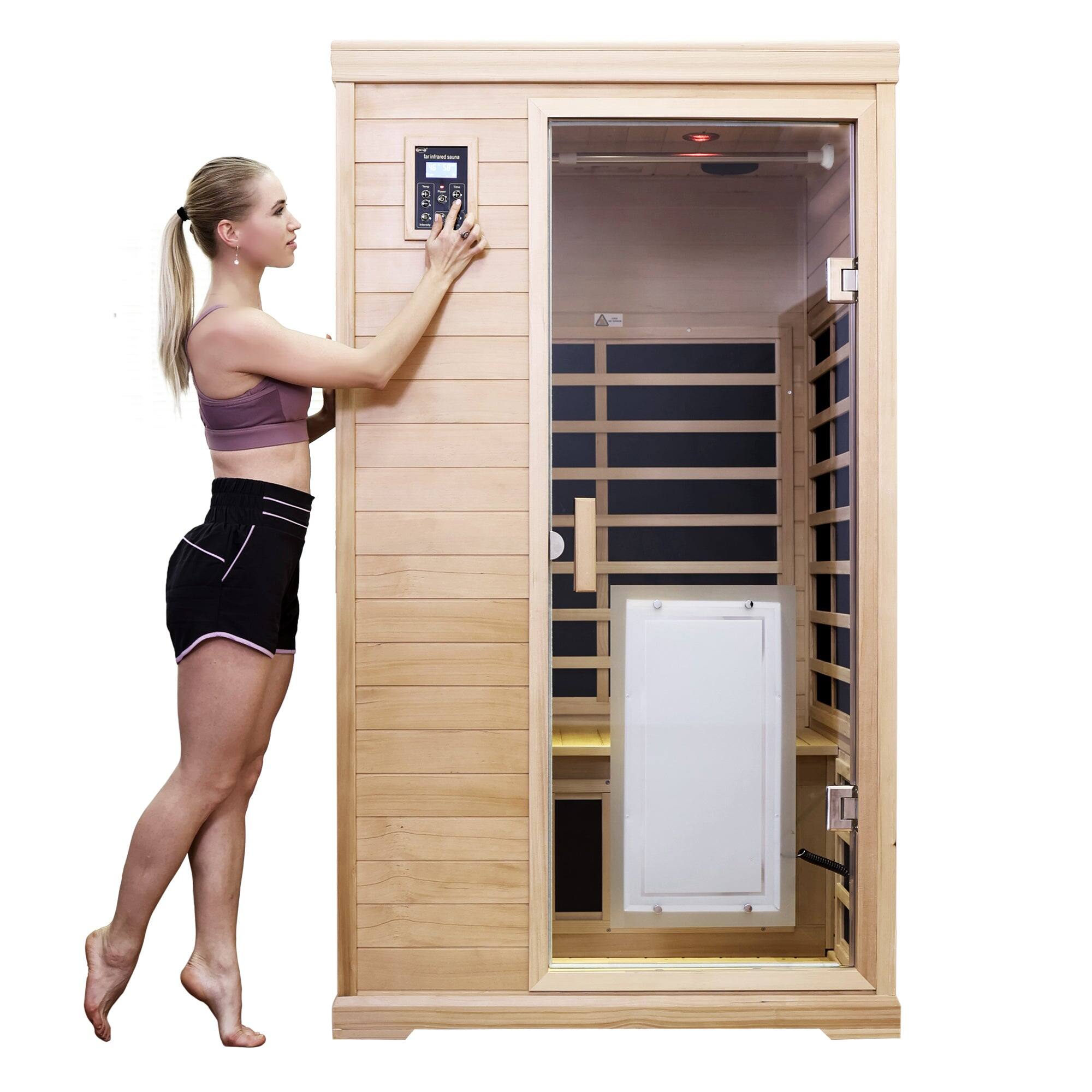 Alt View 7. Boyel Living - Two Person Indoor Far Infrared Hemlock Sauna Room with Touch Control and Bluetooth Audio - Natural.