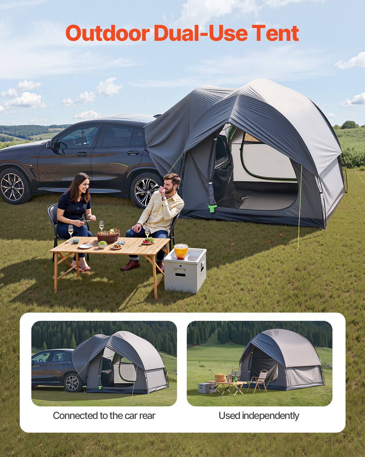 Outdoor Dual-Use Tent
Connected to the car rear
Used independently