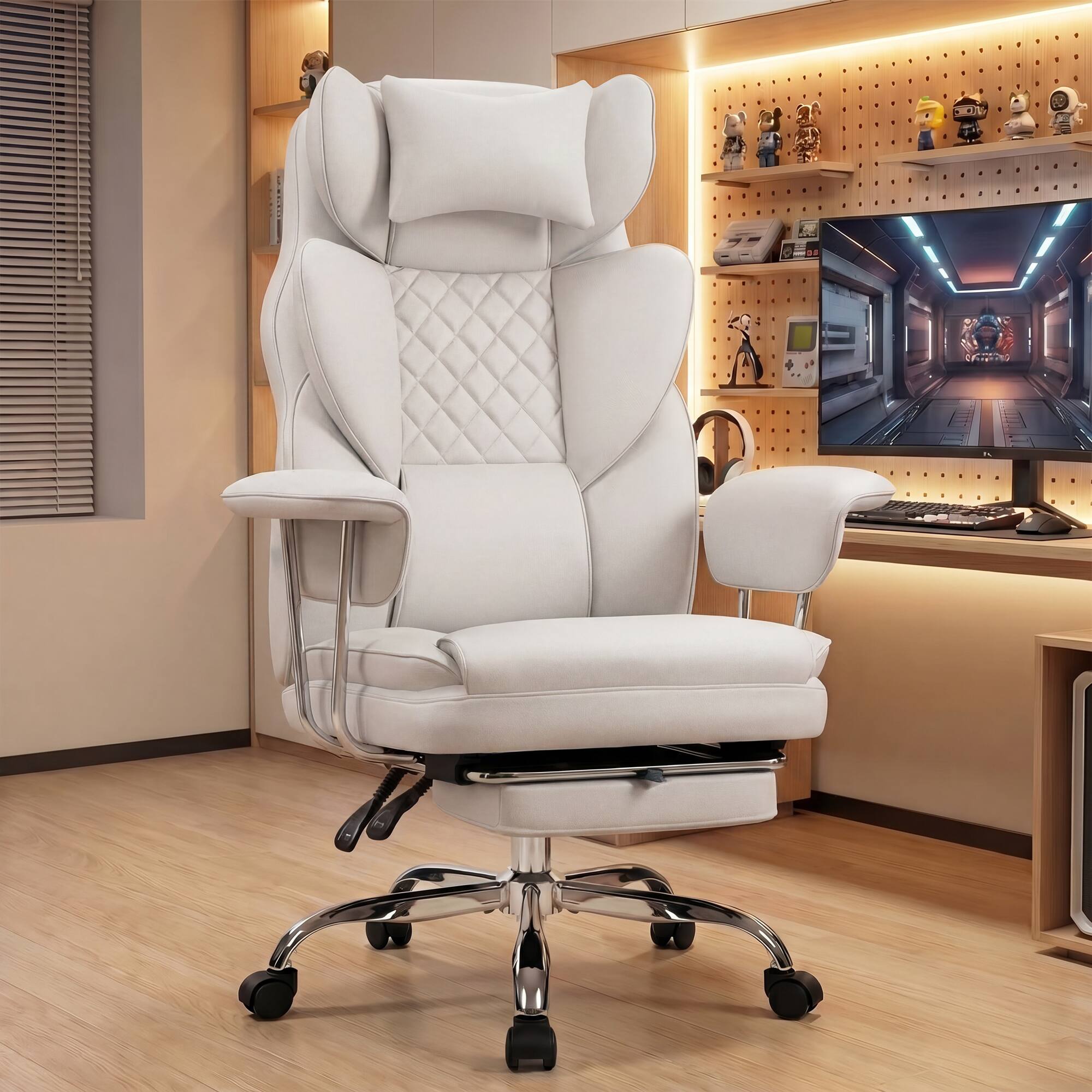 Alt View 3. Celtoss - Executive Office Chair, Ergonomic Big and Tall Heavy Duty Computer Desk Chair, High Back with Lumbar Support - PU - White.