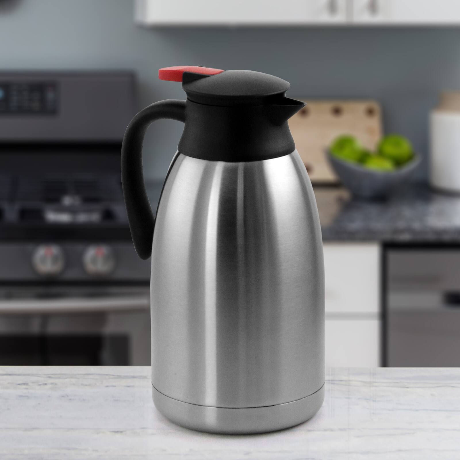 Alt View 4. MegaChef - MegaChef 2.11 Quart Stainless Steel Thermal Beverage Carafe for Coffee and Tea - Silver and Black.