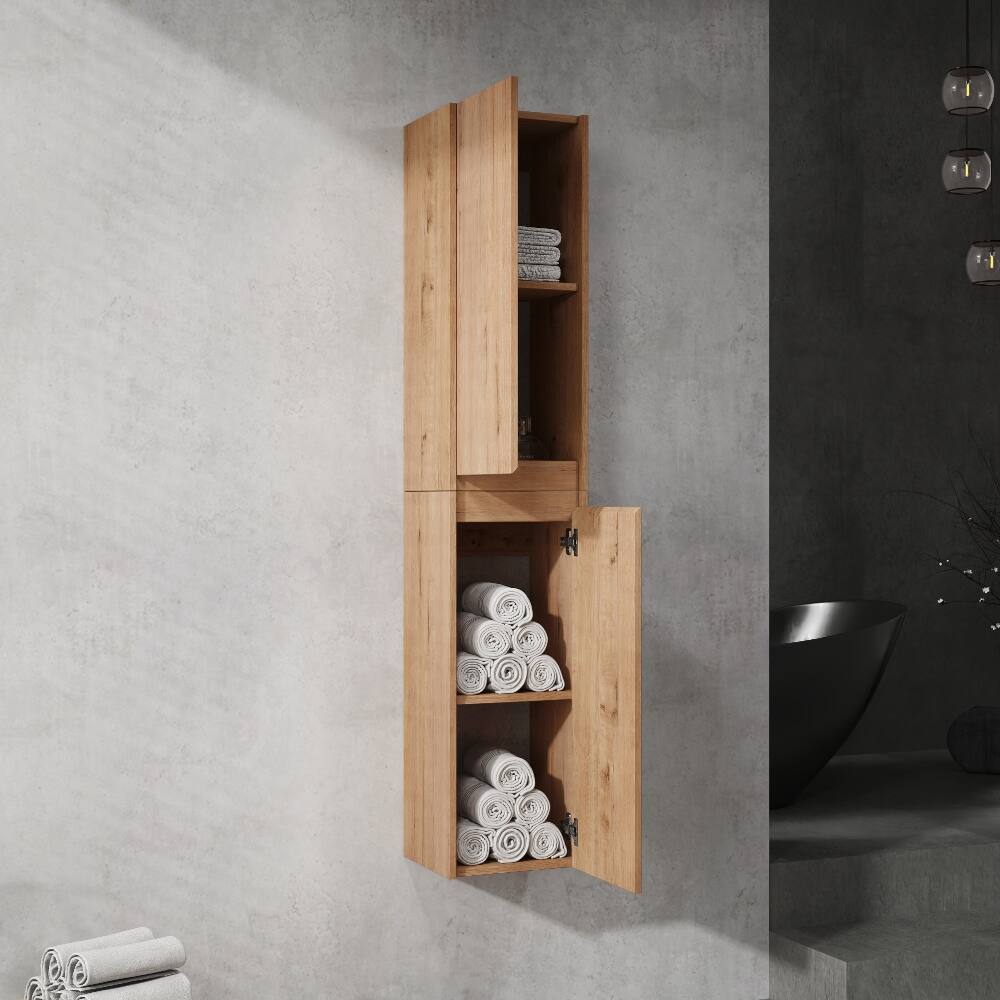 Alt View 3. Loheer - Loheer 48 inch wall mounted bathroom vanity with side cabinet, imitative oak - Imitative Oak.