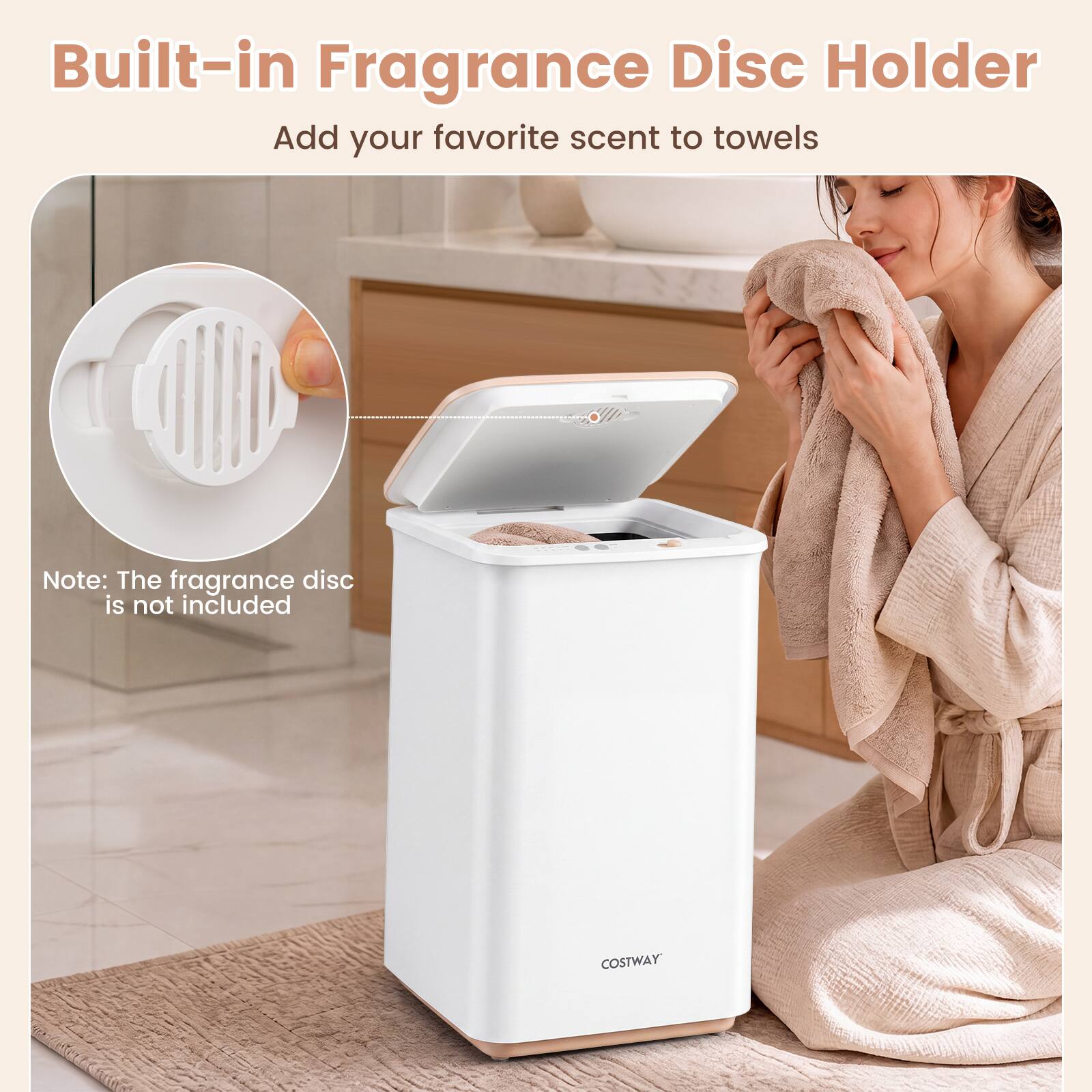 Built-in Fragrance Disc Holder  
Add your favorite scent to towels  

Note: The fragrance disc is not included  

COSTWAY