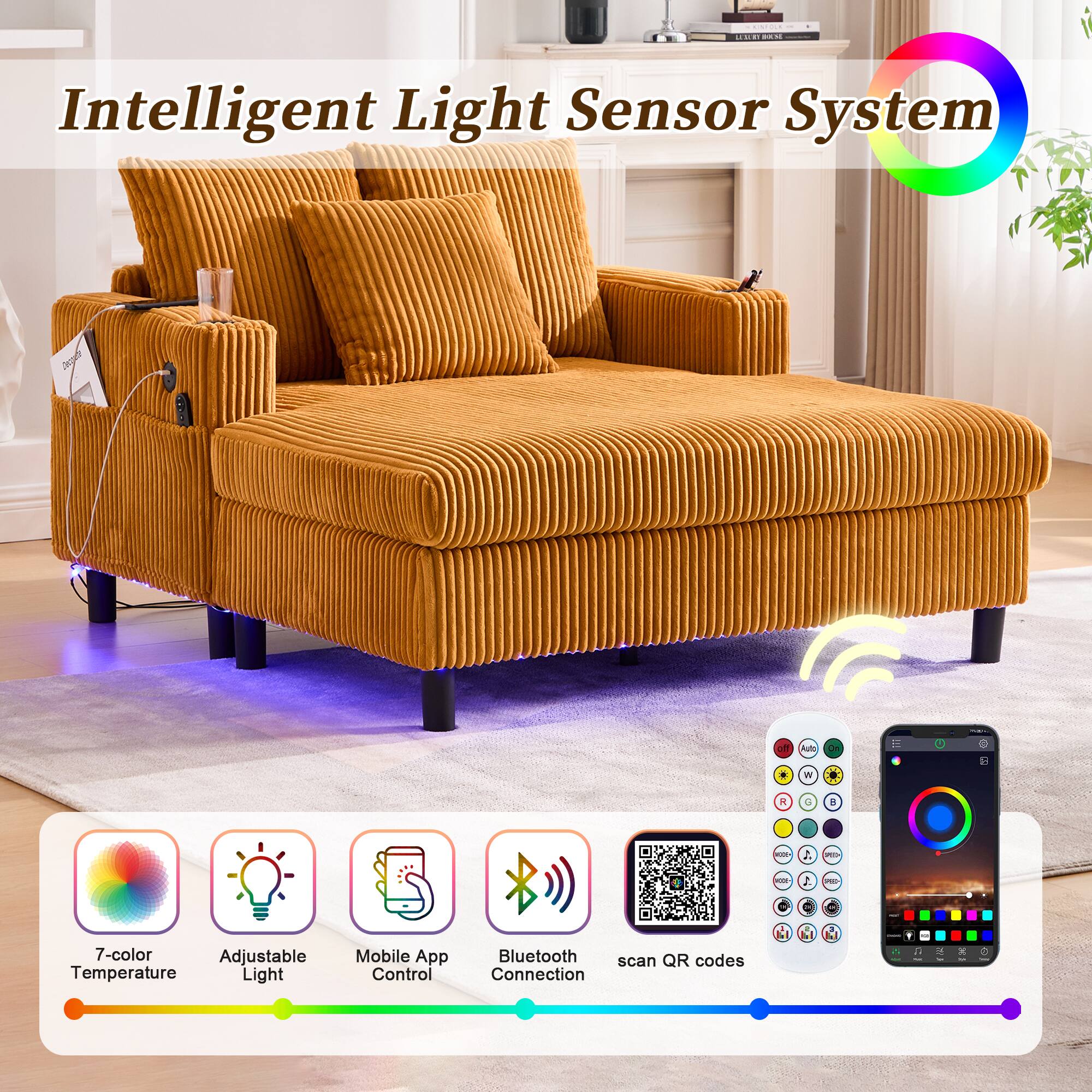 Intelligent Light Sensor System

- 7-color Adjustable Temperature Light
- Mobile App Control
- Bluetooth Connection
- Scan QR codes