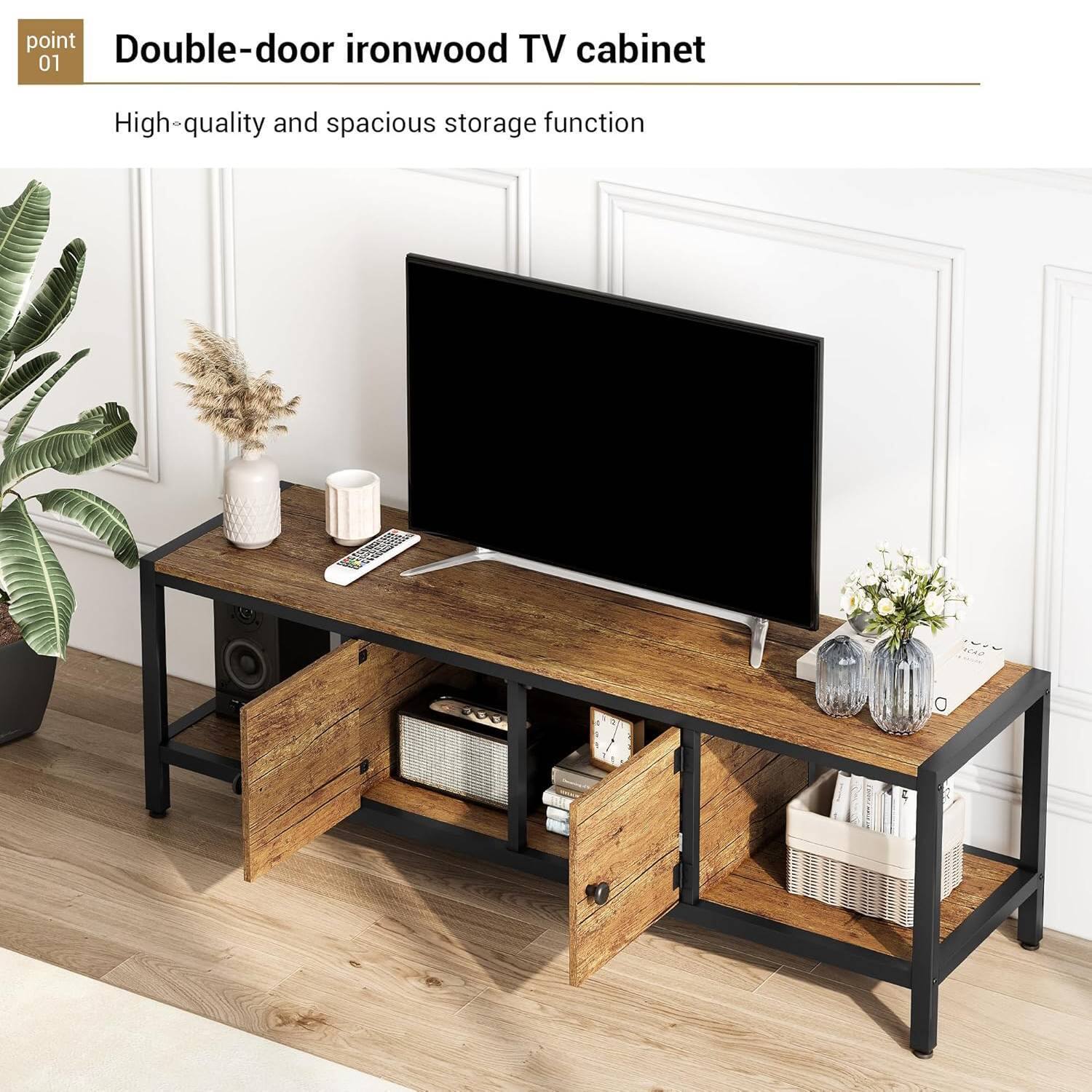 point 01  
Double-door ironwood TV cabinet  
High-quality and spacious storage function
