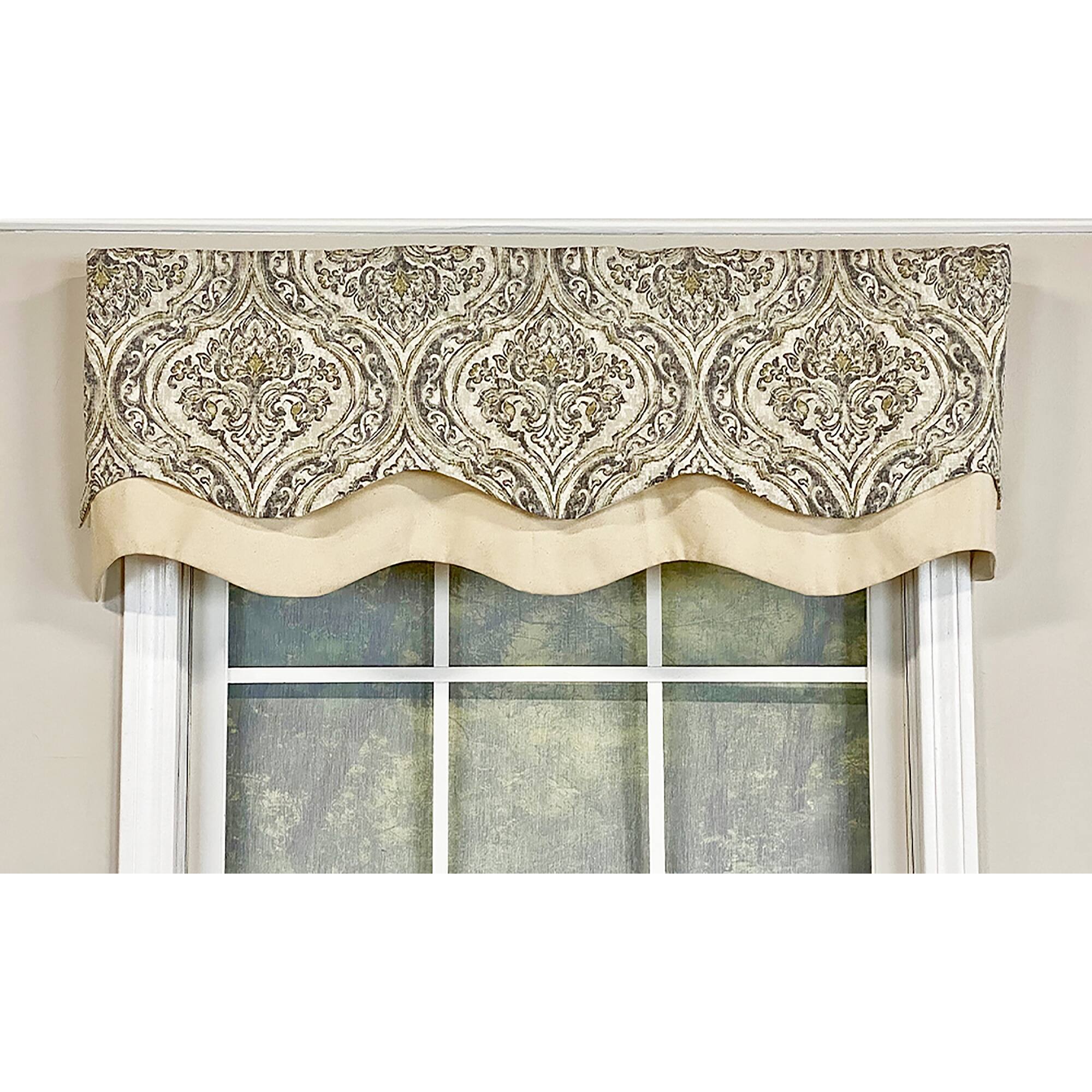 Angle. RLF Home - RLF Home Diamond Damask Glory Valance Pebble. 3" Rod Pocket, Layered. 50" x 16" - Pebble.