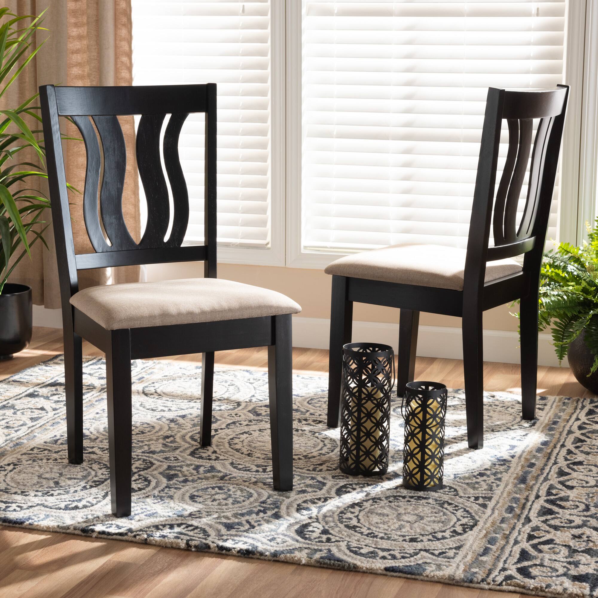 Alt View 2. Baxton Studio - Fenton Modern Fabric Upholstered and Finished Wood 2-Piece Dining Chair Set - Sand/Dark Brown.