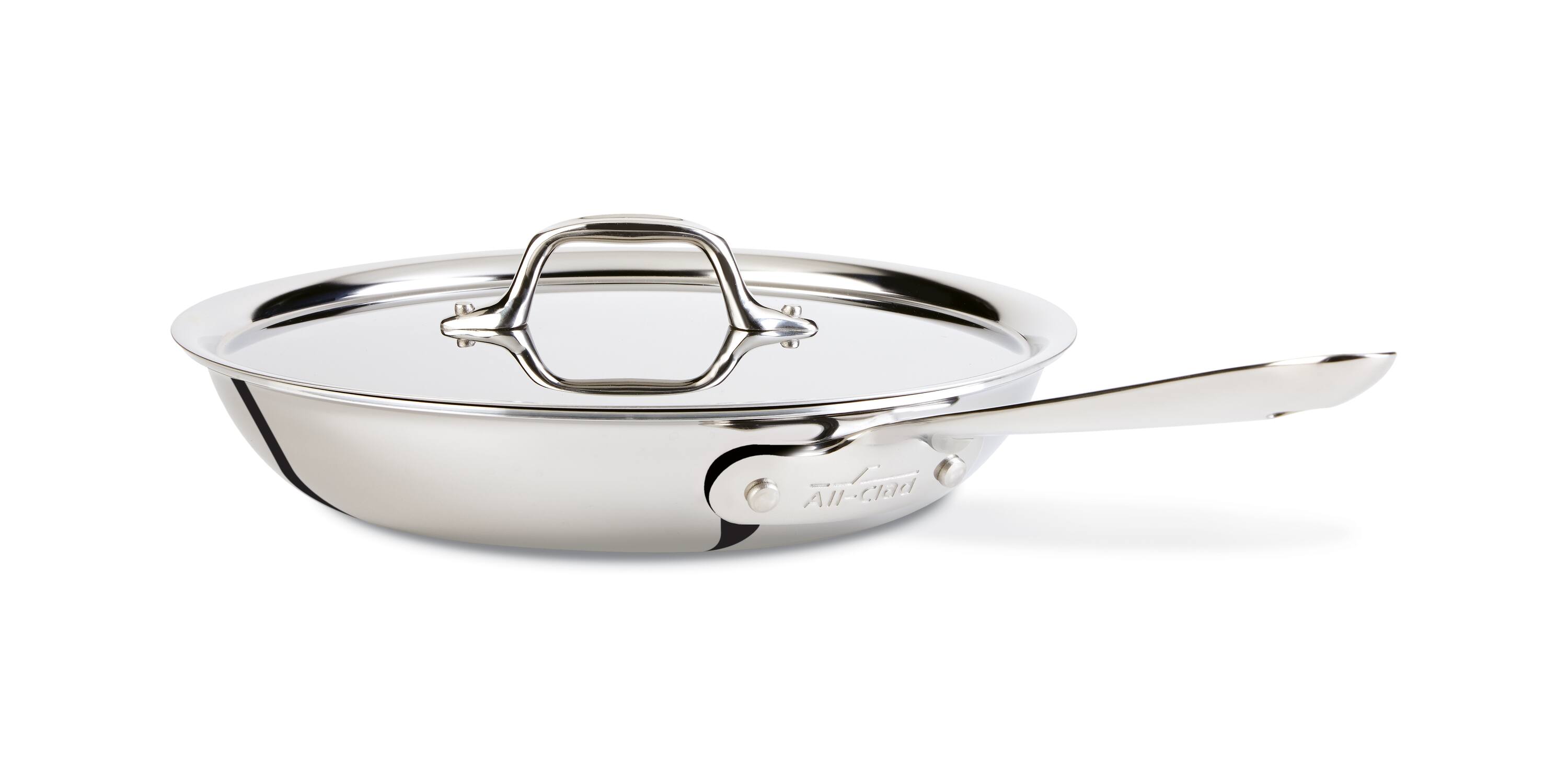 Front. All Clad - All-Clad 10" Stainless Steel Fry Pan with lid. 3-Ply Bonded Cookware. Silver - Silver.