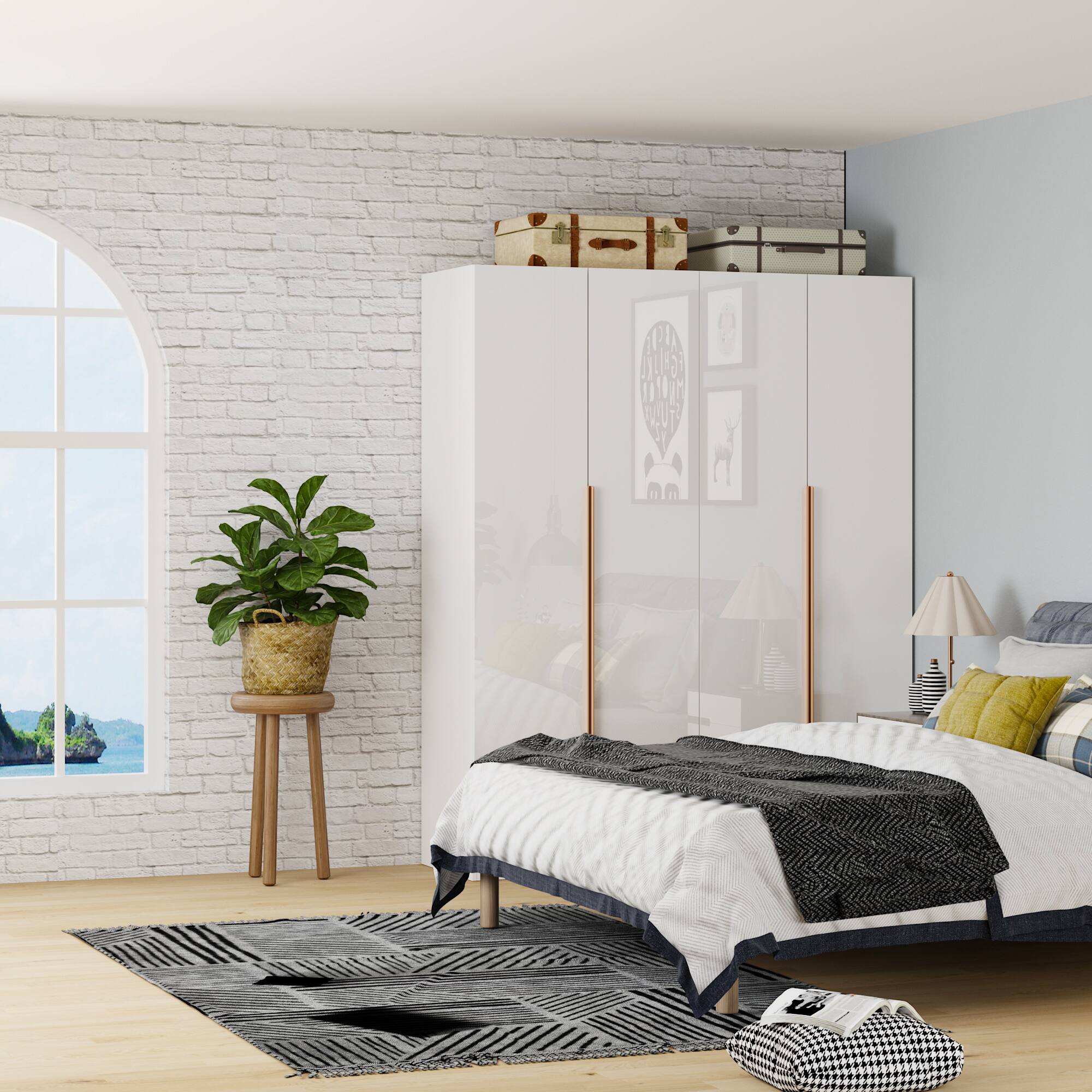 Alt View 9. Famapy - European-Style Wardrobe with Hanging Rods & Shelves Bedroom Storage Closet for Organized Clothes & Accessories - White.