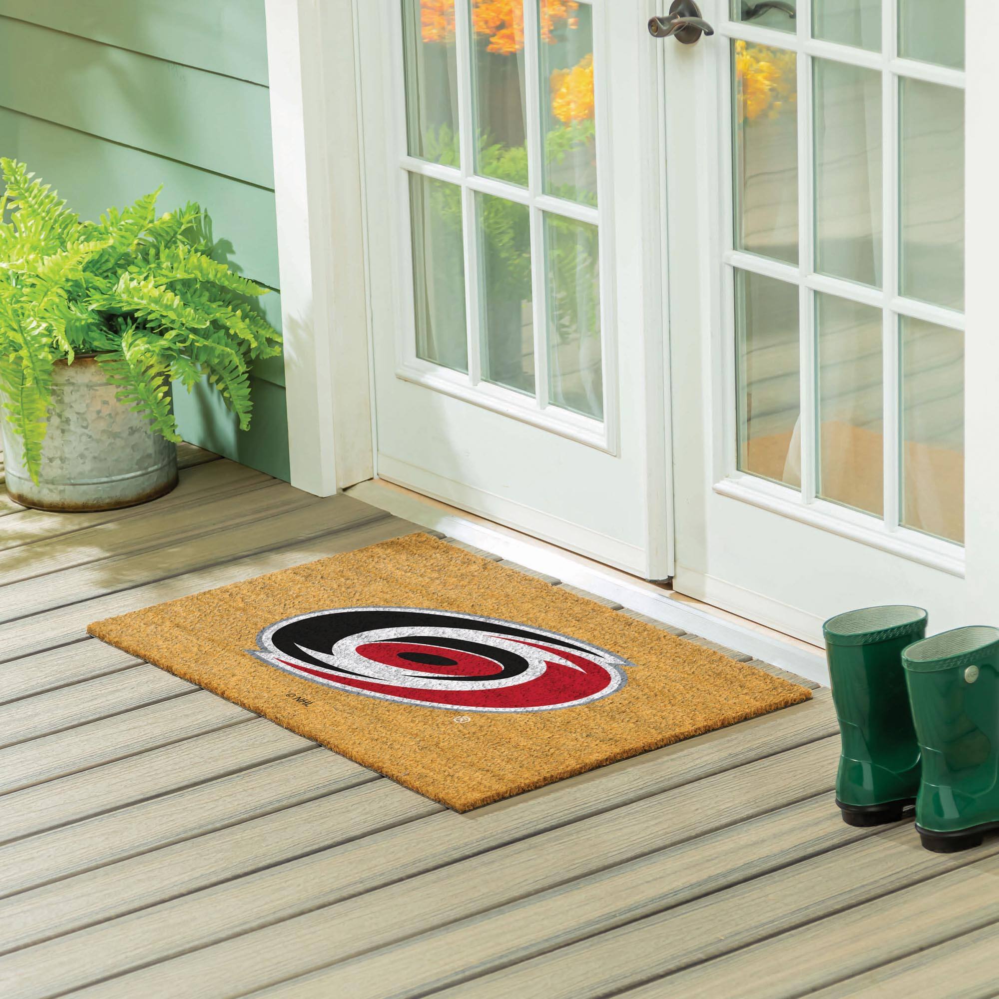 Alt View 1. Evergreen Enterprises - Carolina Hurricanes 24" x 36" Outdoor Team Logo Coir Mat - Brown.