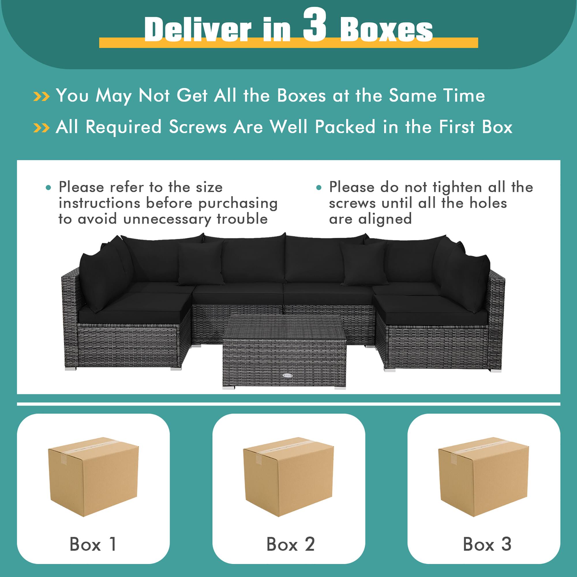 Deliver in 3 Boxes: You May Not Get All the Boxes at the Same Time. All Required Screws Are Well Packed in the First Box. Please refer to the size instructions before purchasing to avoid unnecessary trouble. Please do not tighten all the screws until all the holes are aligned. Box 1, Box 2, Box 3.