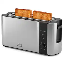 Elite Cuisine - ECTL5052 2-Slice/1 Long Slot Slim Toaster With 6 Toast Settings - Silver