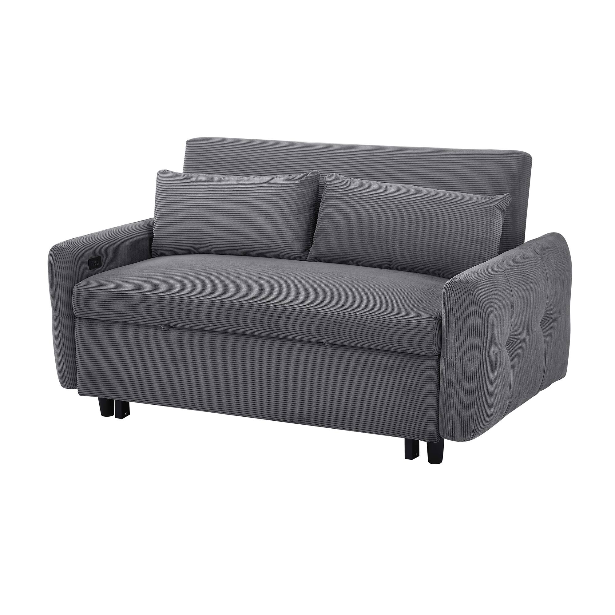 Alt View 8. Tiramisubest - 57.48" Modern Convertible Pull-out Sofa Bed with USB Ports and Two Throw Pillows for Living Room,Dark Grey - DARK GREY.