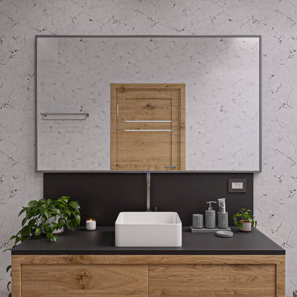 Left. Alfi - 5 Piece Solid Concrete Gray Matte Bathroom Accessory Set - Gray.