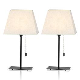 Oumilen - 2-Piece Table Lamp Set with Rectangular Metal Base, Black Straight Rod and Beige Linen Shade