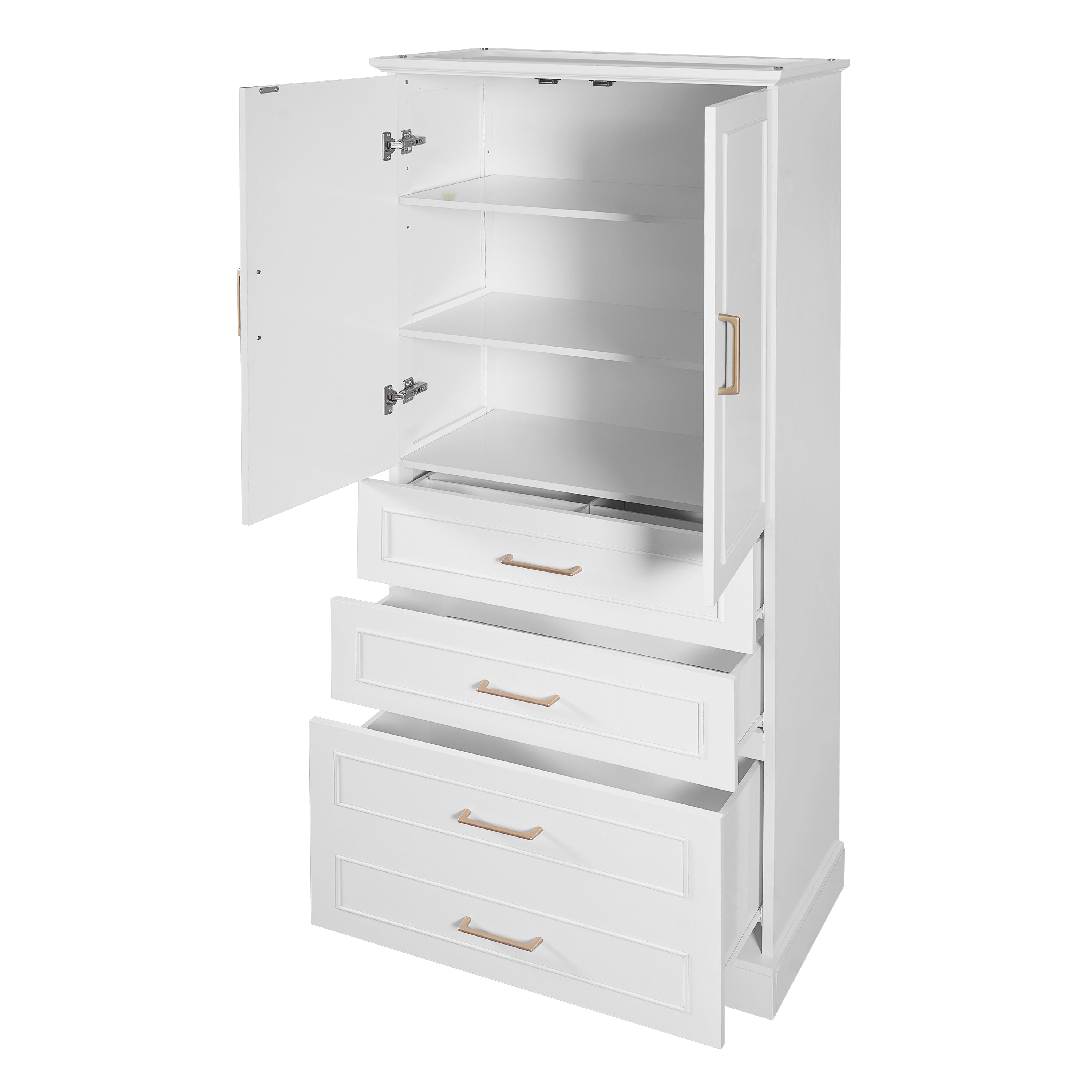 Left. Boyel Living - 72.2 Inch Tall Freestanding Bathroom Cabinet with 3 Drawers Adjustable Shelf Soft Close Doors MDF Panels Steel Handles - White.