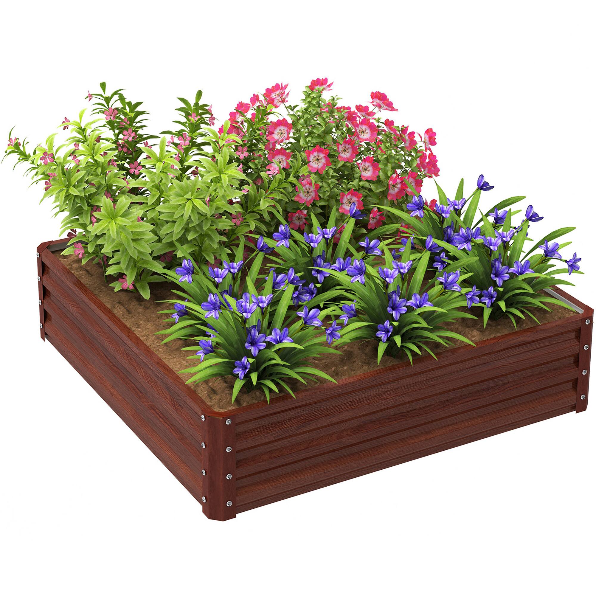 Outsunny - Galvanized Raised Garden Bed, 4' x 4' x 1' Metal Planter Box, for Growing Vegetables, Flowers, Herbs, Succulents - Natural Wood price history on PriceWatchPro