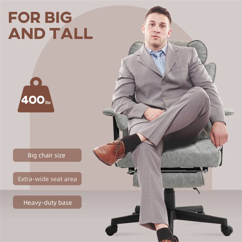 FOR BIG AND TALL

400 lbs

Big chair size

Extra-wide seat area

Heavy-duty base