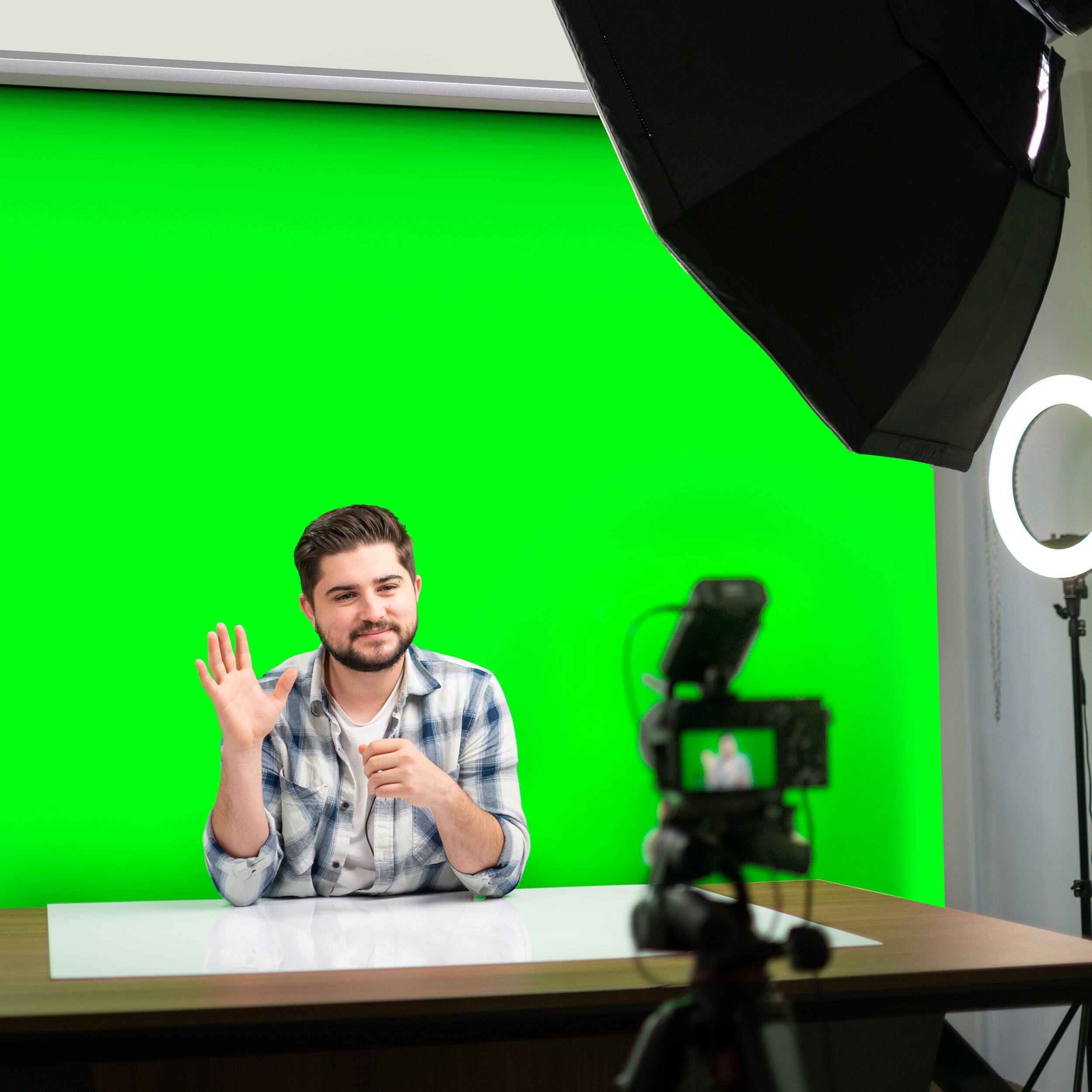 Alt View 2. KHOMO GEAR - Green Screen 84 x 84 in – XL Pull-Down Backdrop with Gray Case for Studio, Streaming & Content.